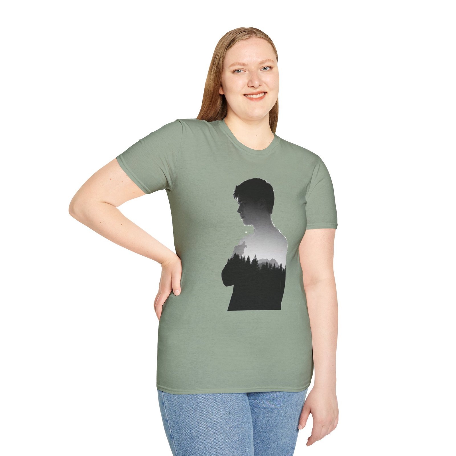Silhouette Forest T-Shirt — Double Exposure Portrait Tee for Nature Lovers - Image 38