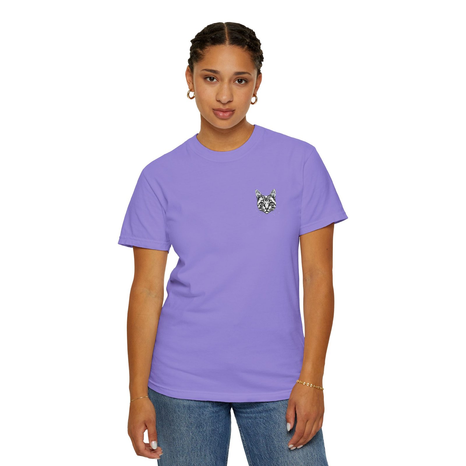Minimal Cat Pocket T-Shirt — Cute White Graphic Tee - Image 59