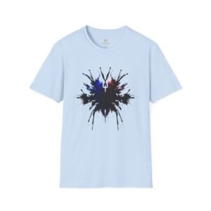 Inkblot Graphic T-Shirt — Abstract Rorschach Design (Black with Subtle Blue & Red)