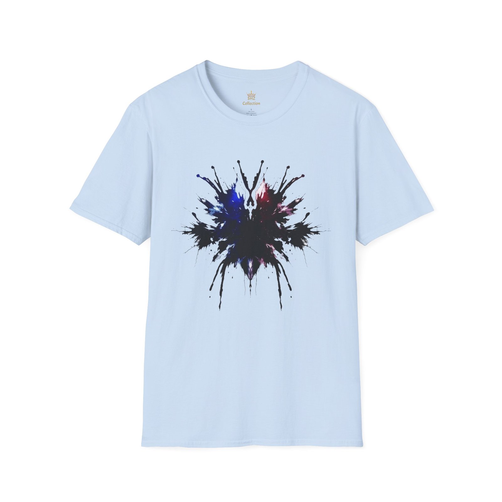 Inkblot Graphic T-Shirt — Abstract Rorschach Design (Black with Subtle Blue & Red)