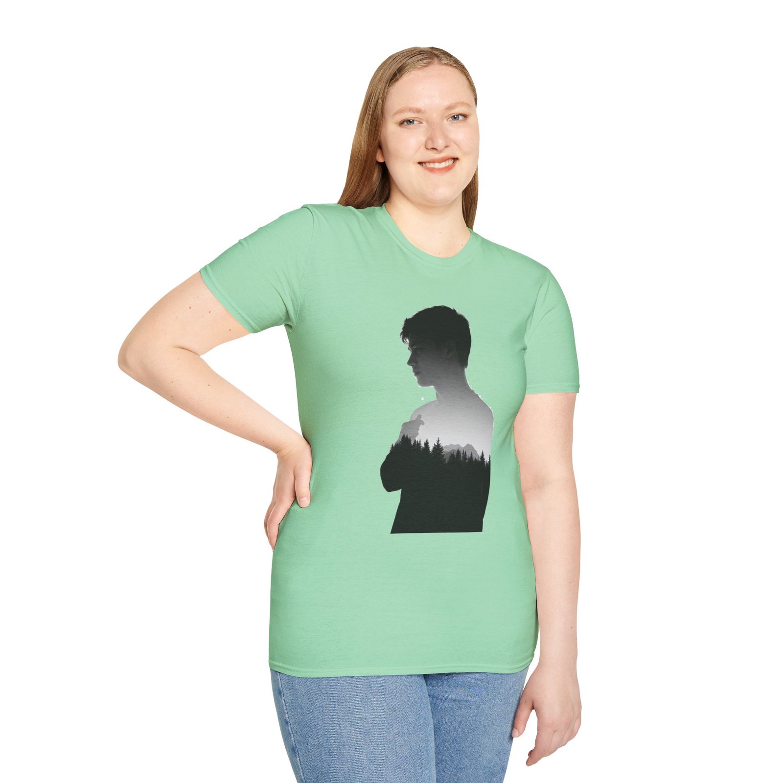Silhouette Forest T-Shirt — Double Exposure Portrait Tee for Nature Lovers - Image 46