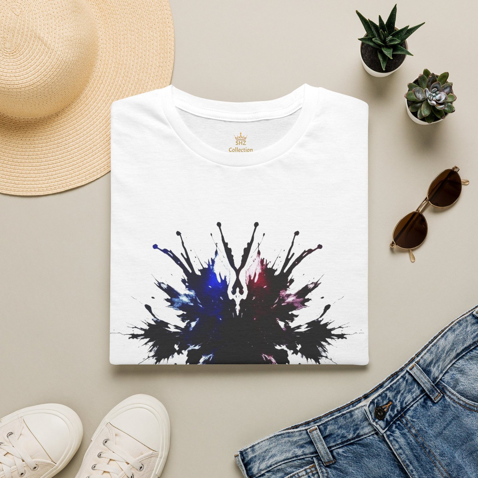 Inkblot Graphic T-Shirt — Abstract Rorschach Design (Black with Subtle Blue & Red) - Image 12