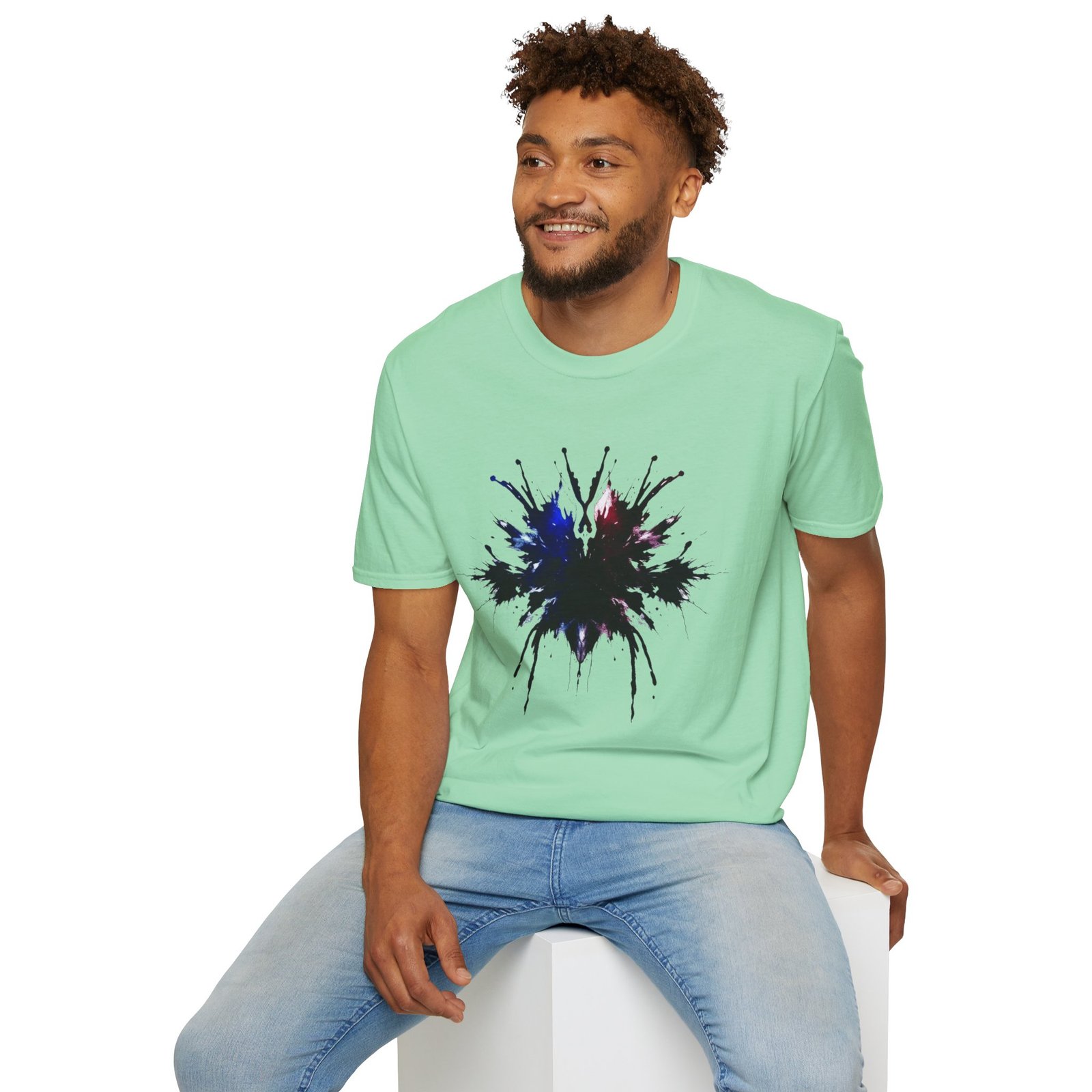 Inkblot Graphic T-Shirt — Abstract Rorschach Design (Black with Subtle Blue & Red) - Image 55
