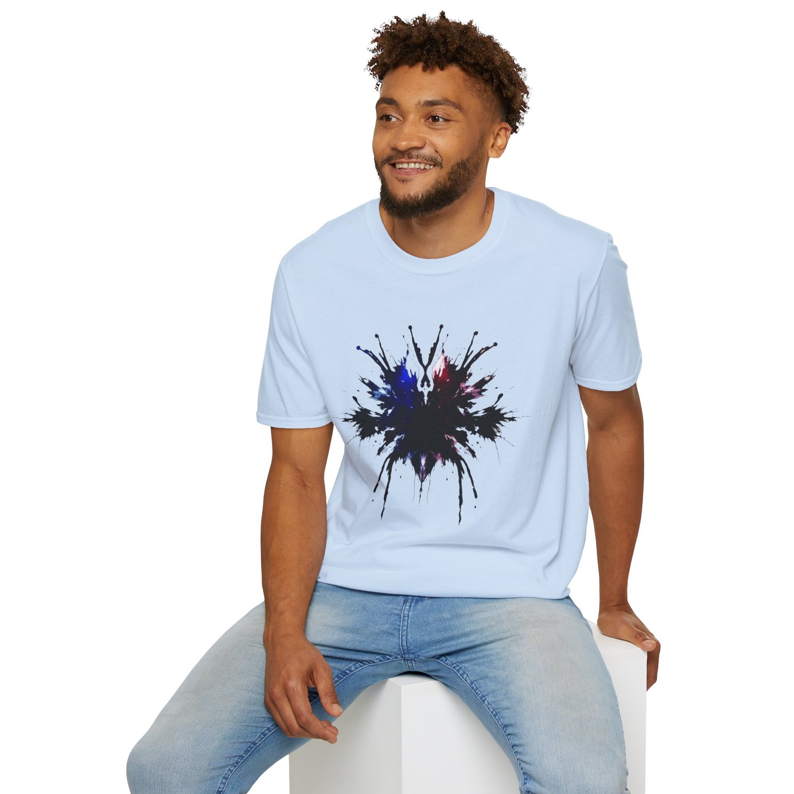Inkblot Graphic T-Shirt — Abstract Rorschach Design (Black with Subtle Blue & Red) - Image 7
