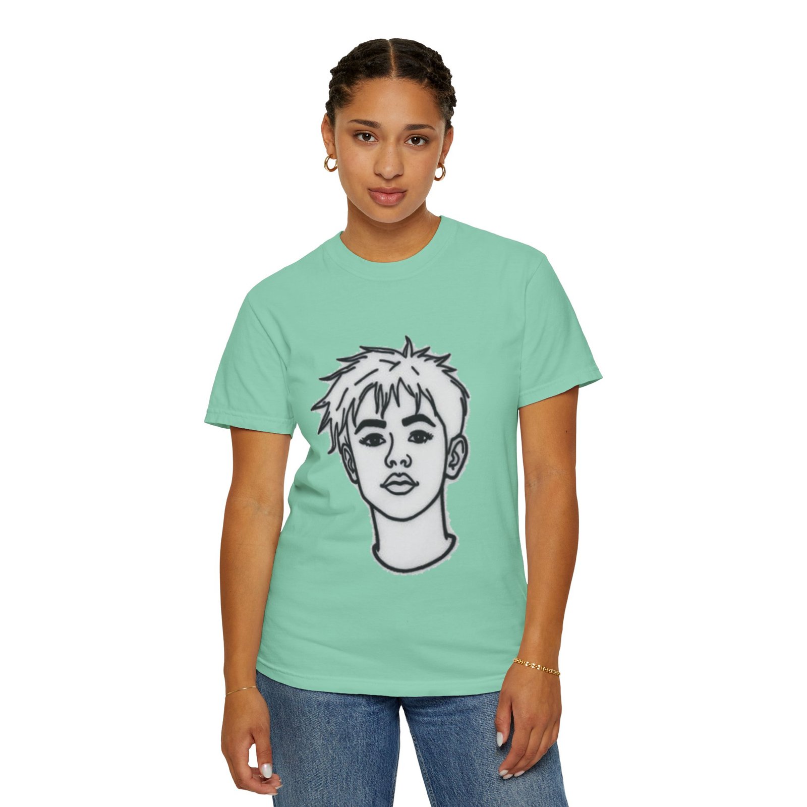 Minimal Line Art Face T-Shirt — Monochrome Portrait Tee - Image 34