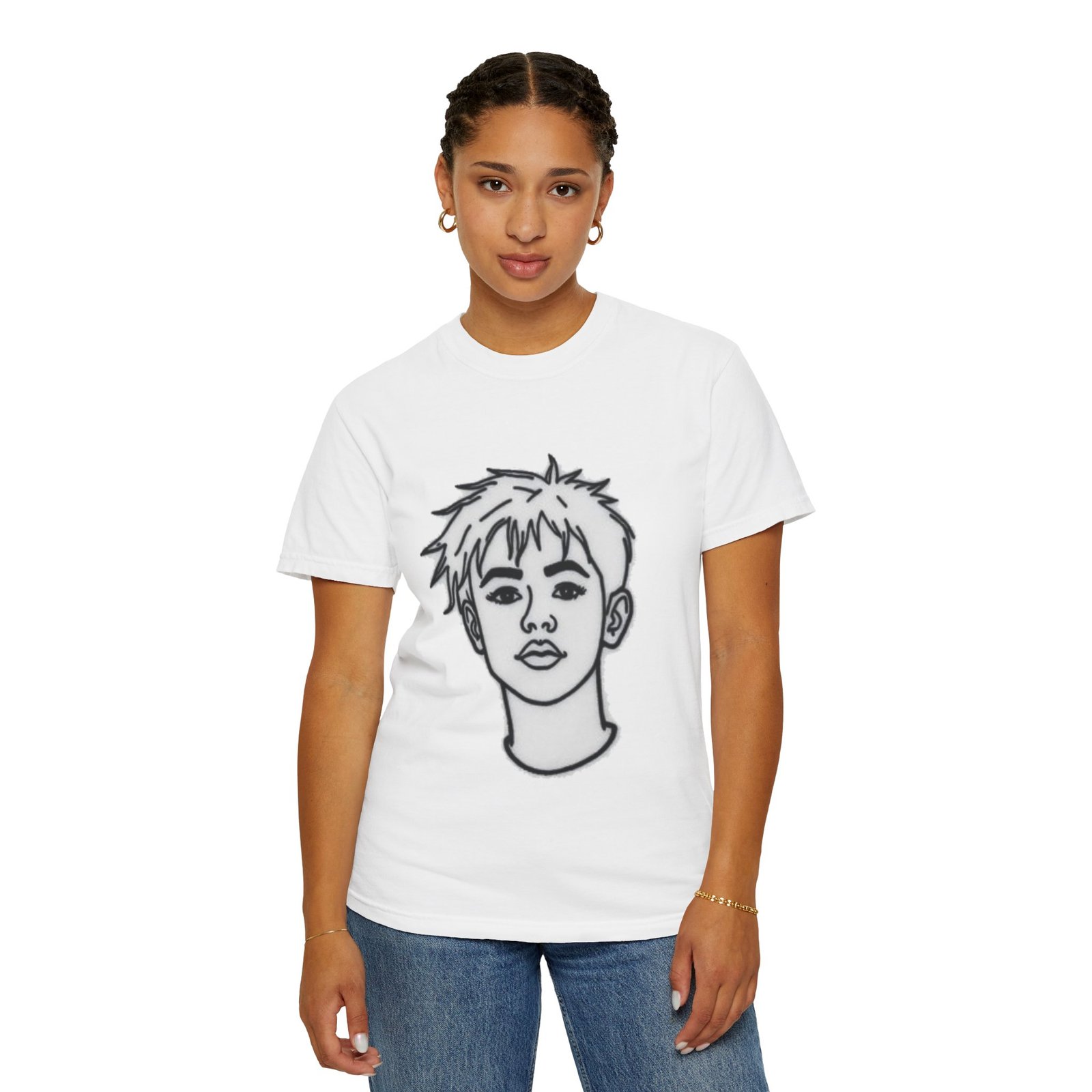 Minimal Line Art Face T-Shirt — Monochrome Portrait Tee - Image 4