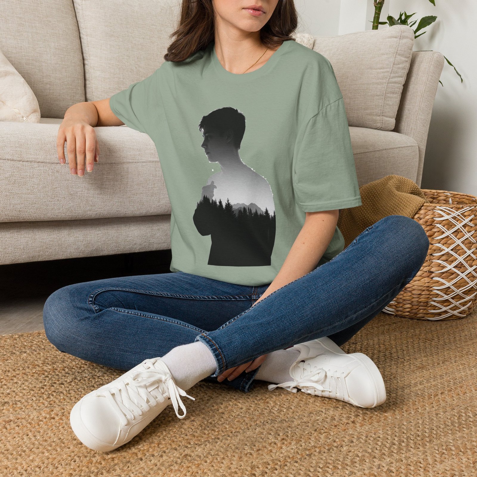 Silhouette Forest T-Shirt — Double Exposure Portrait Tee for Nature Lovers - Image 37