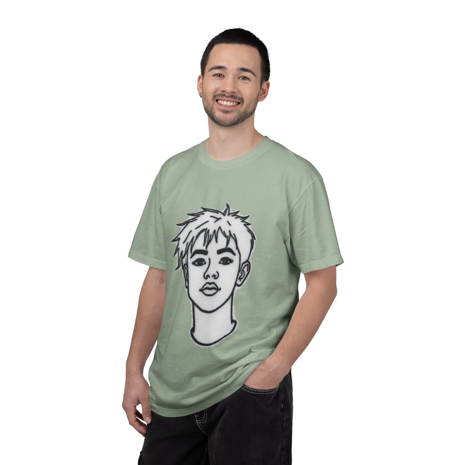 Minimal Line Art Face T-Shirt — Monochrome Portrait Tee - Image 29
