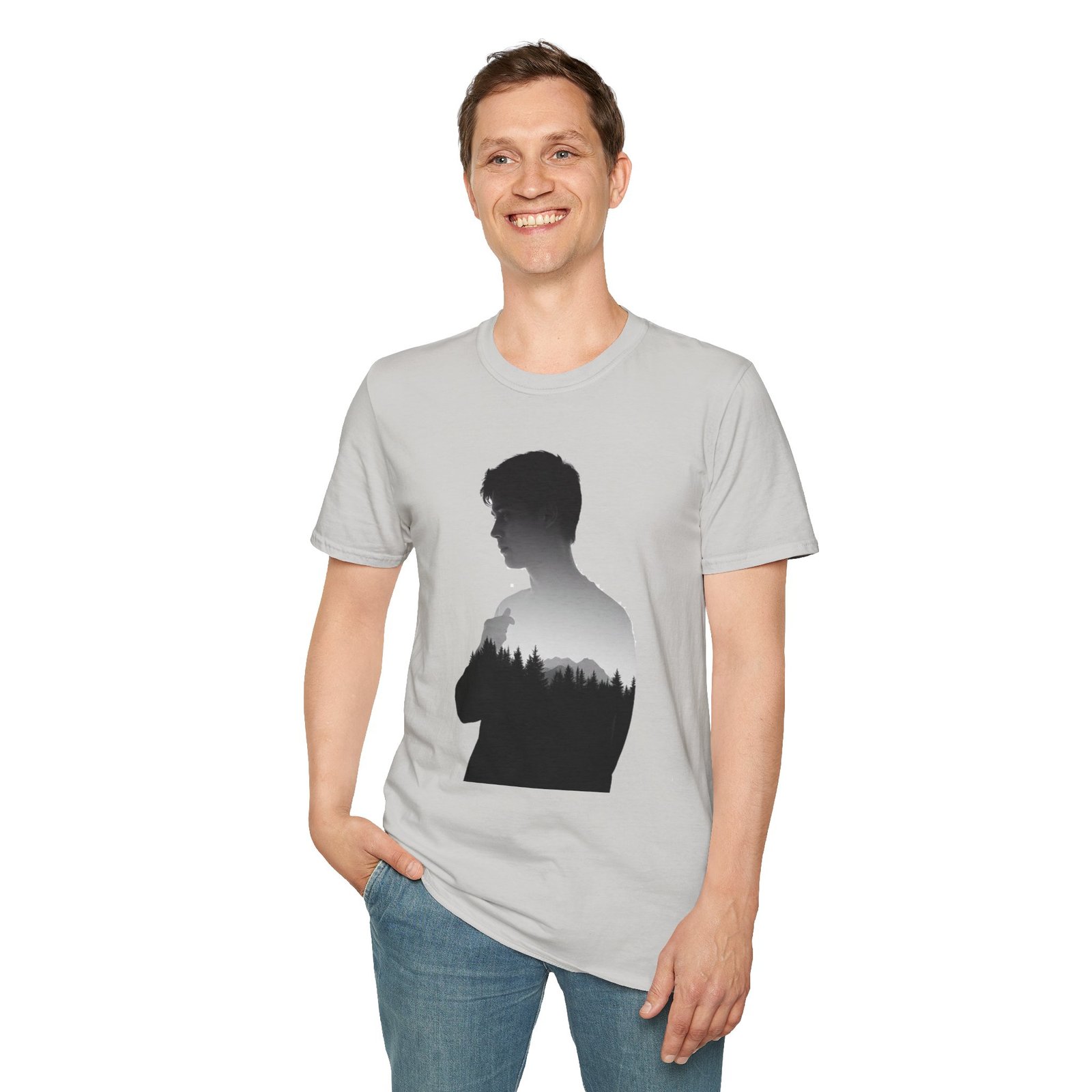 Silhouette Forest T-Shirt — Double Exposure Portrait Tee for Nature Lovers - Image 7