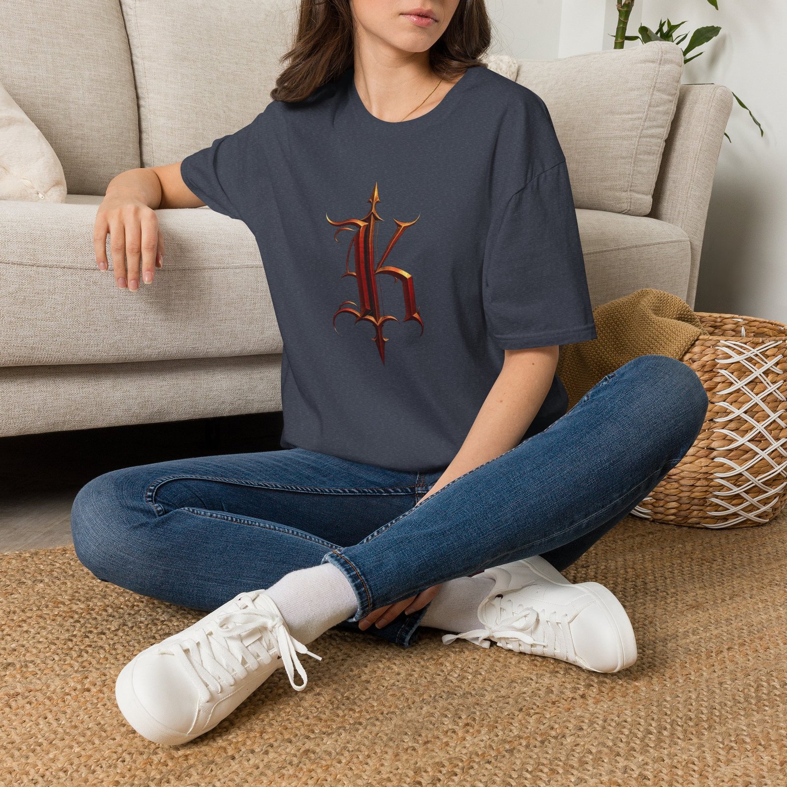Gothic Letter K T-Shirt — Vintage Dark Monogram Tee - Image 77