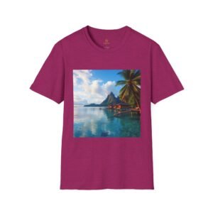 T-Shirt — Tropical Beach Landscape Tee (Palm Trees, Mountain Lagoon)
