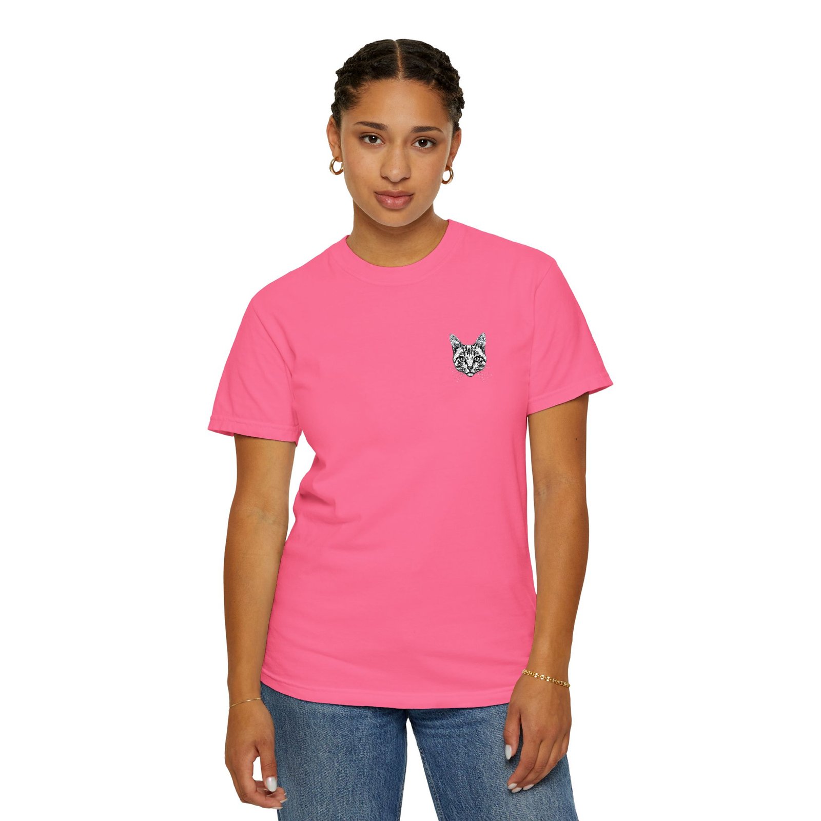 Minimal Cat Pocket T-Shirt — Cute White Graphic Tee - Image 71