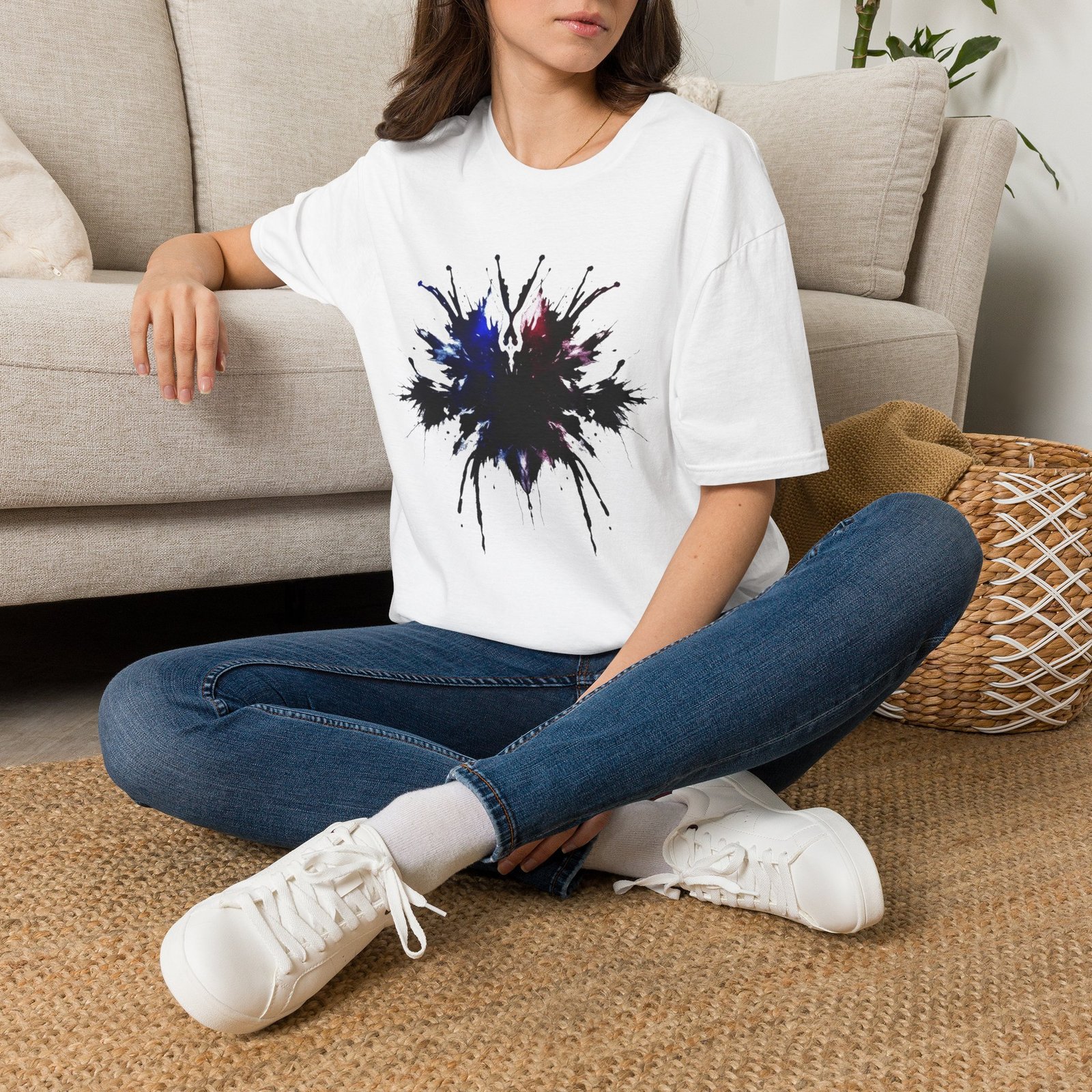 Inkblot Graphic T-Shirt — Abstract Rorschach Design (Black with Subtle Blue & Red) - Image 13