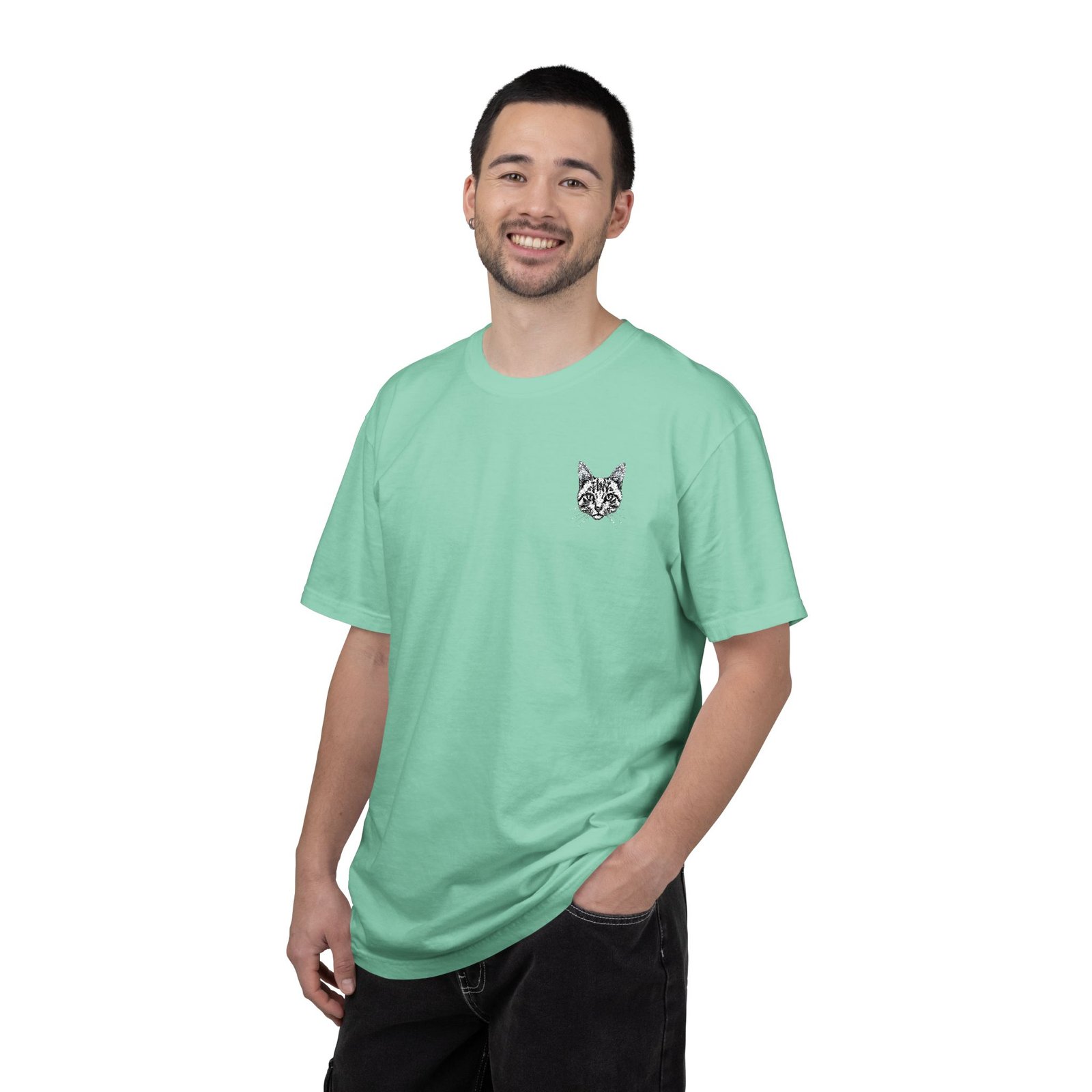 Minimal Cat Pocket T-Shirt — Cute White Graphic Tee - Image 34