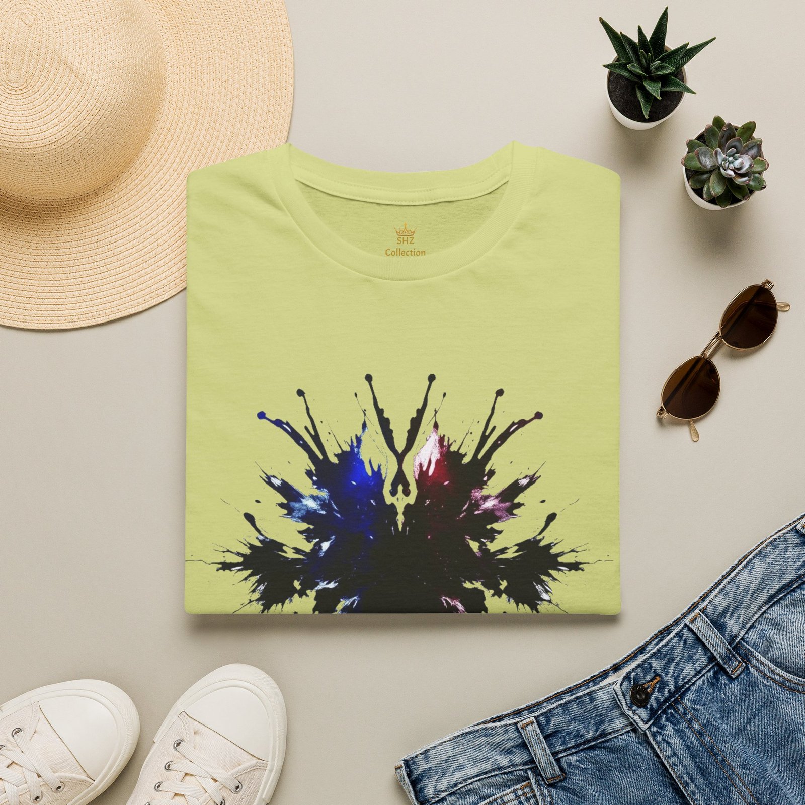 Inkblot Graphic T-Shirt — Abstract Rorschach Design (Black with Subtle Blue & Red) - Image 44