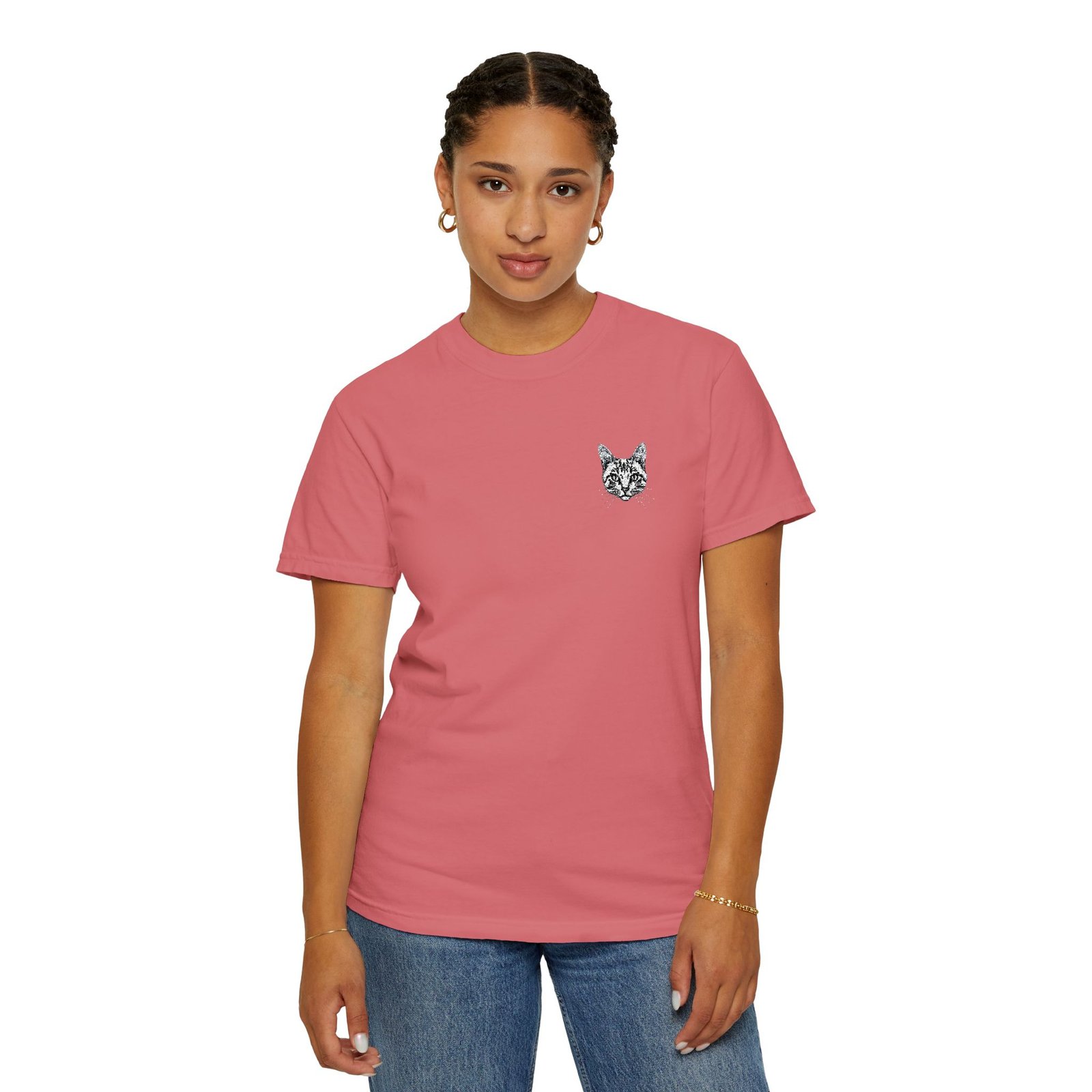 Minimal Cat Pocket T-Shirt — Cute White Graphic Tee - Image 77