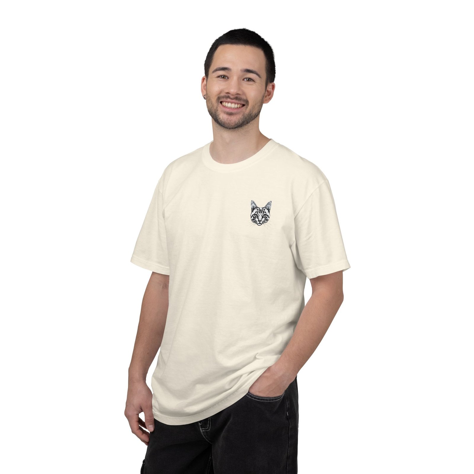 Minimal Cat Pocket T-Shirt — Cute White Graphic Tee - Image 16
