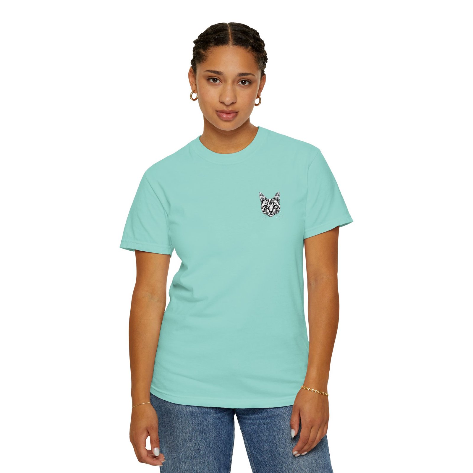 Minimal Cat Pocket T-Shirt — Cute White Graphic Tee - Image 41