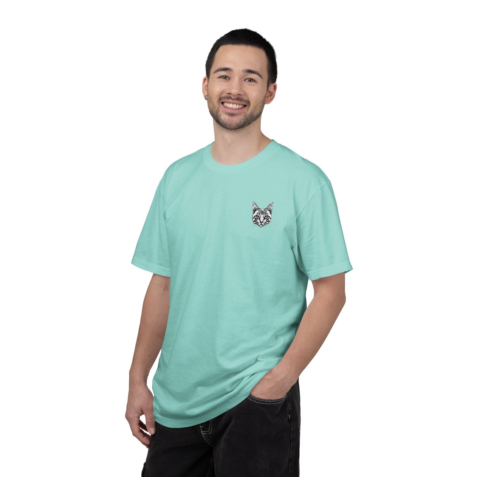 Minimal Cat Pocket T-Shirt — Cute White Graphic Tee - Image 40