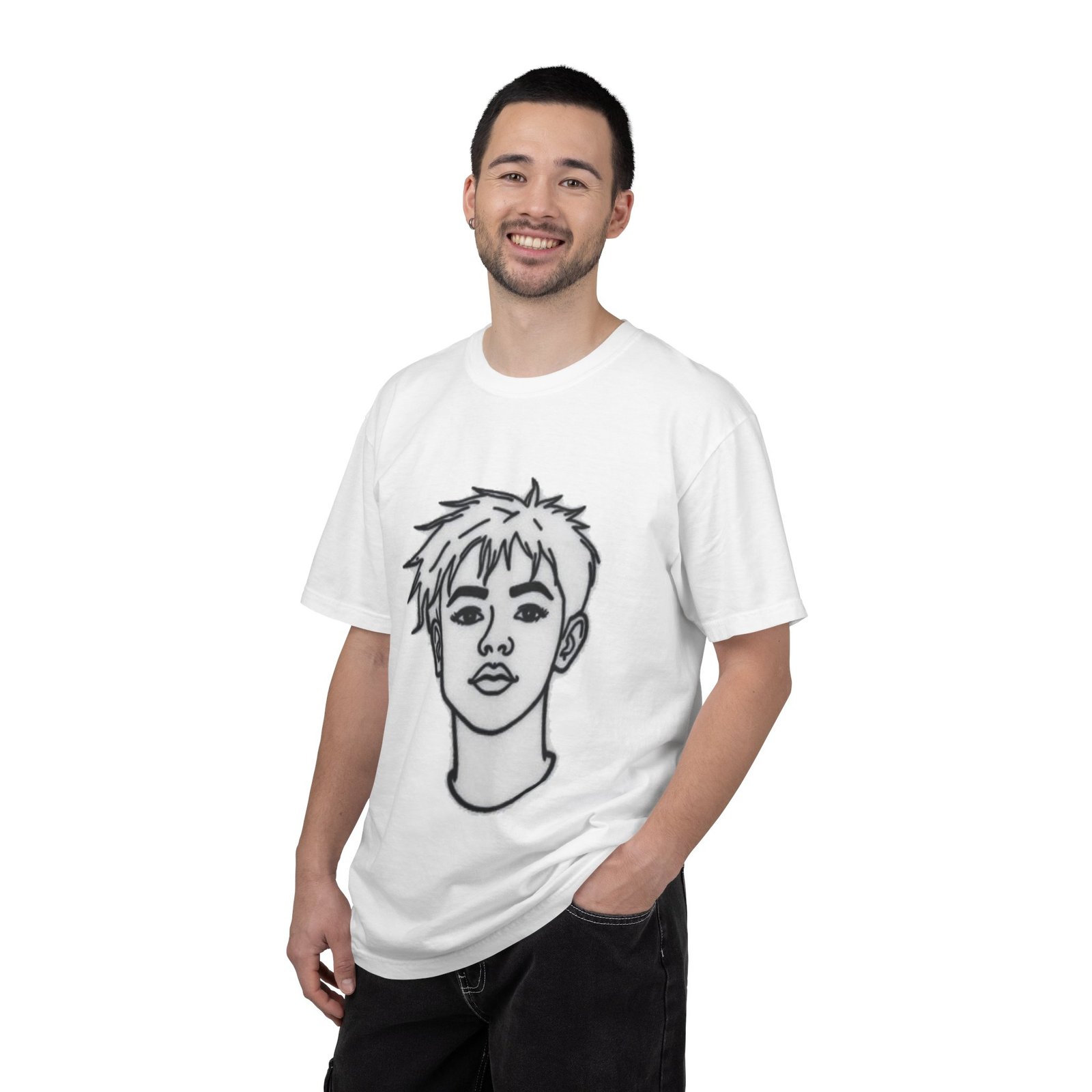 Minimal Line Art Face T-Shirt — Monochrome Portrait Tee - Image 5