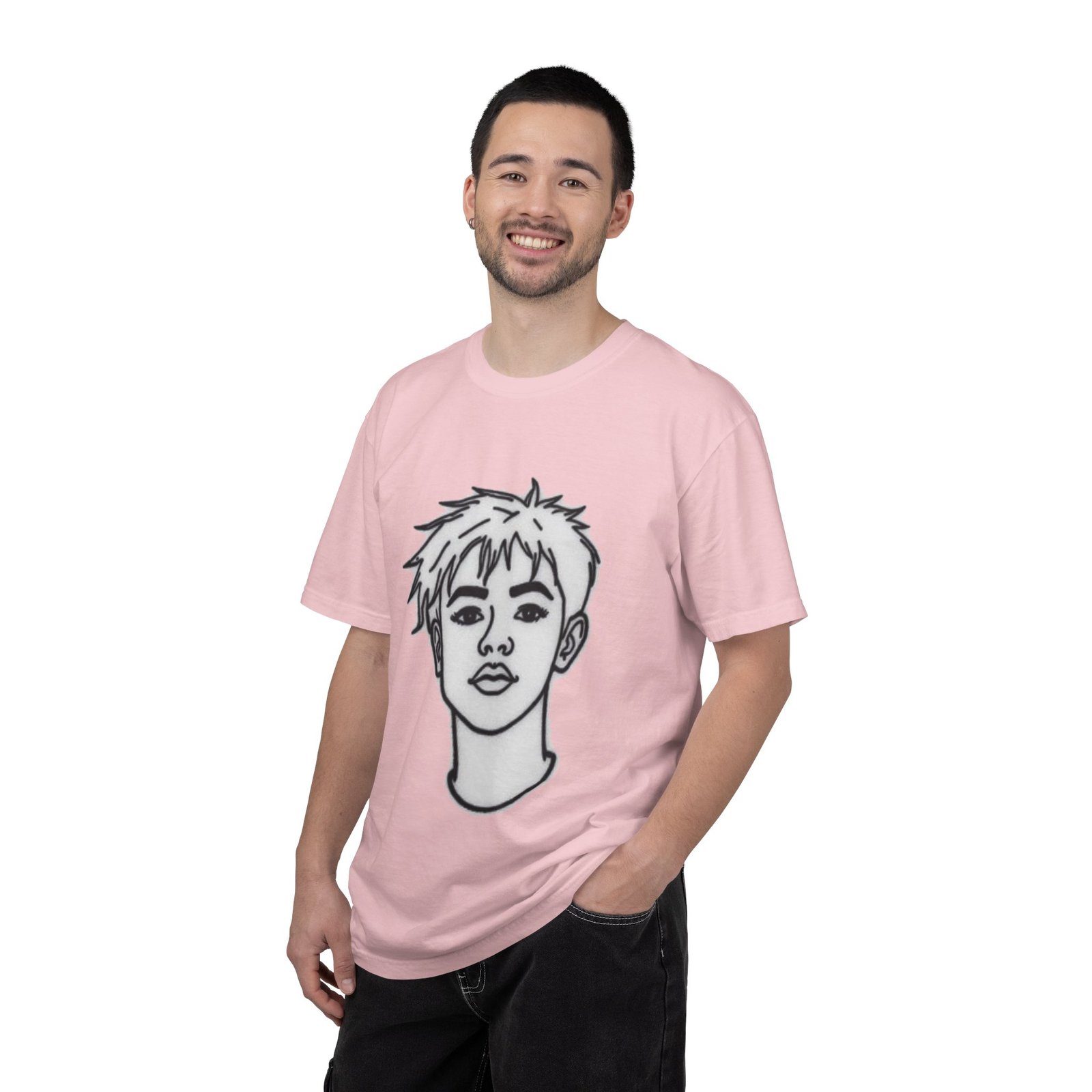 Minimal Line Art Face T-Shirt — Monochrome Portrait Tee - Image 77
