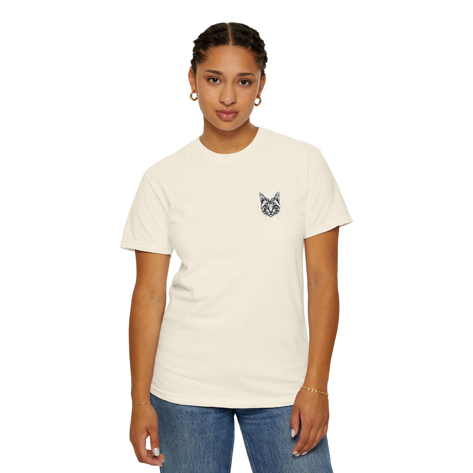 Minimal Cat Pocket T-Shirt — Cute White Graphic Tee - Image 17