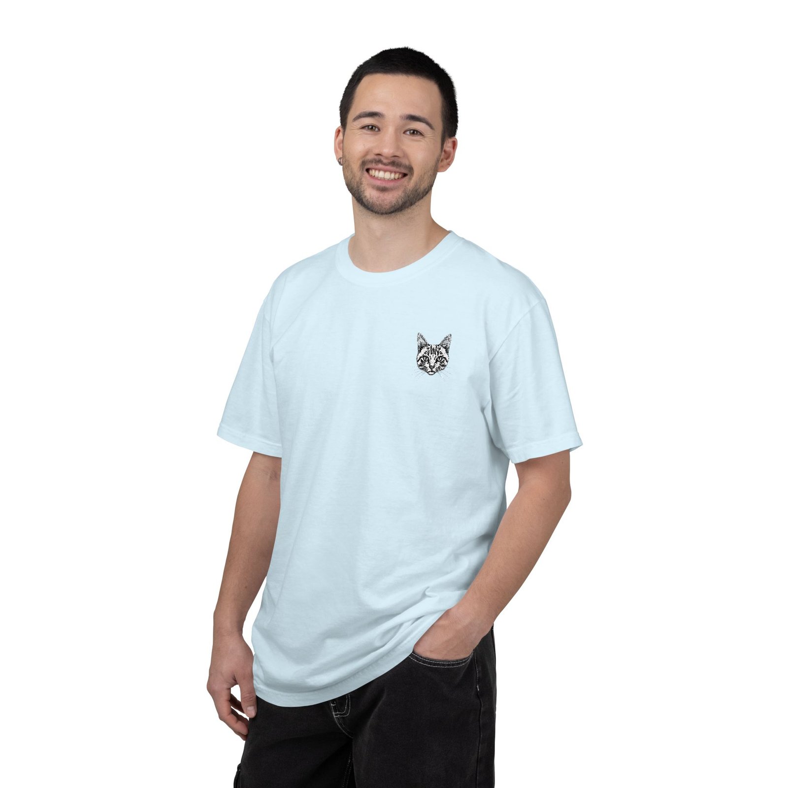 Minimal Cat Pocket T-Shirt — Cute White Graphic Tee - Image 46