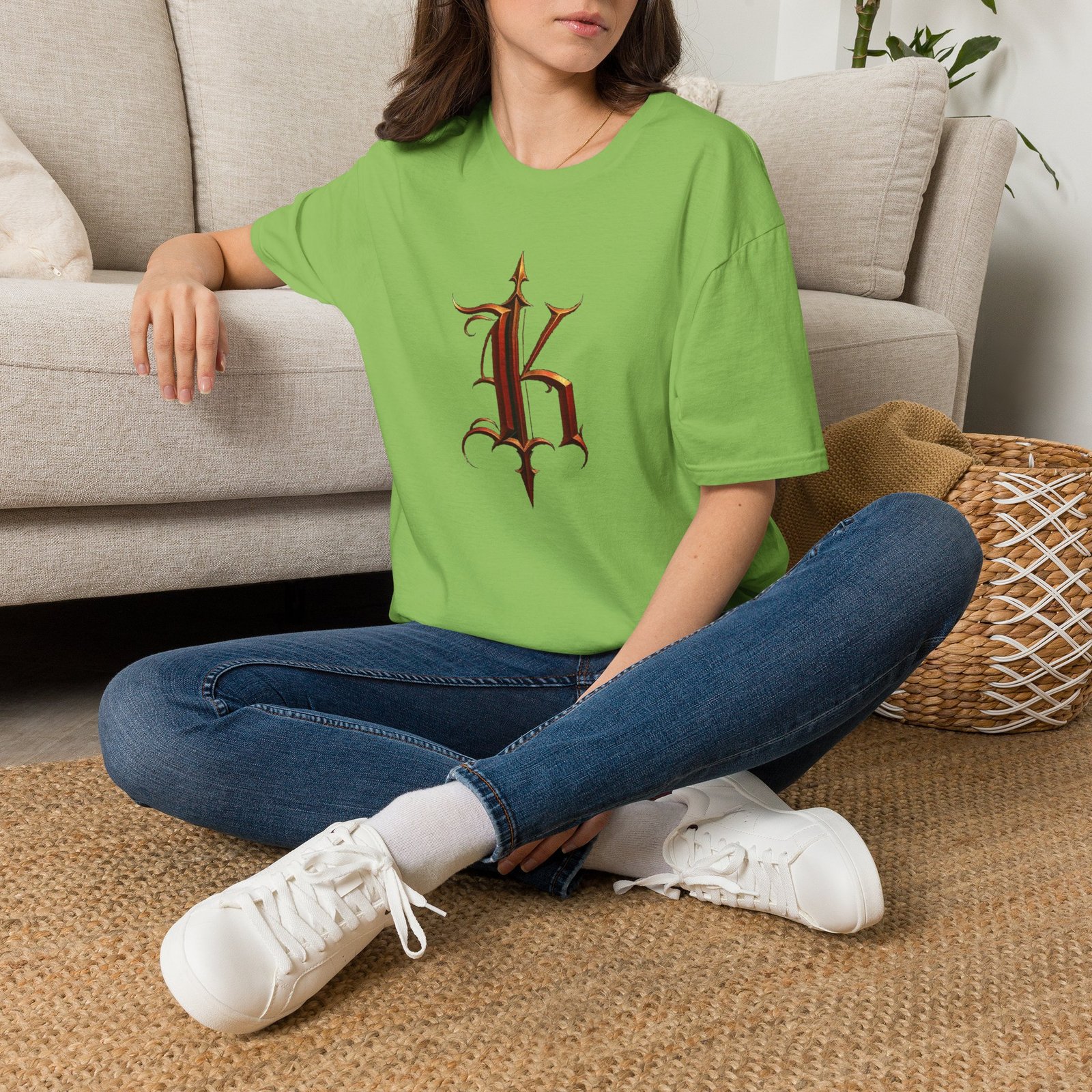 Gothic Letter K T-Shirt — Vintage Dark Monogram Tee - Image 29