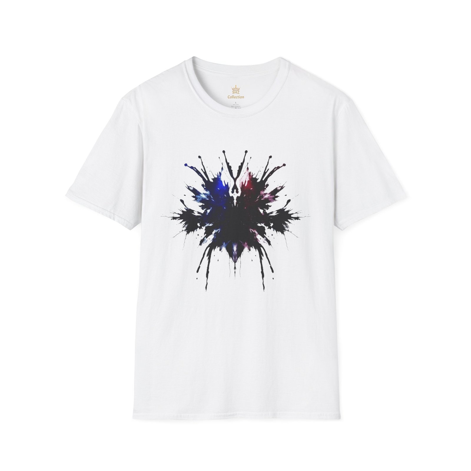 Inkblot Graphic T-Shirt — Abstract Rorschach Design (Black with Subtle Blue & Red) - Image 9