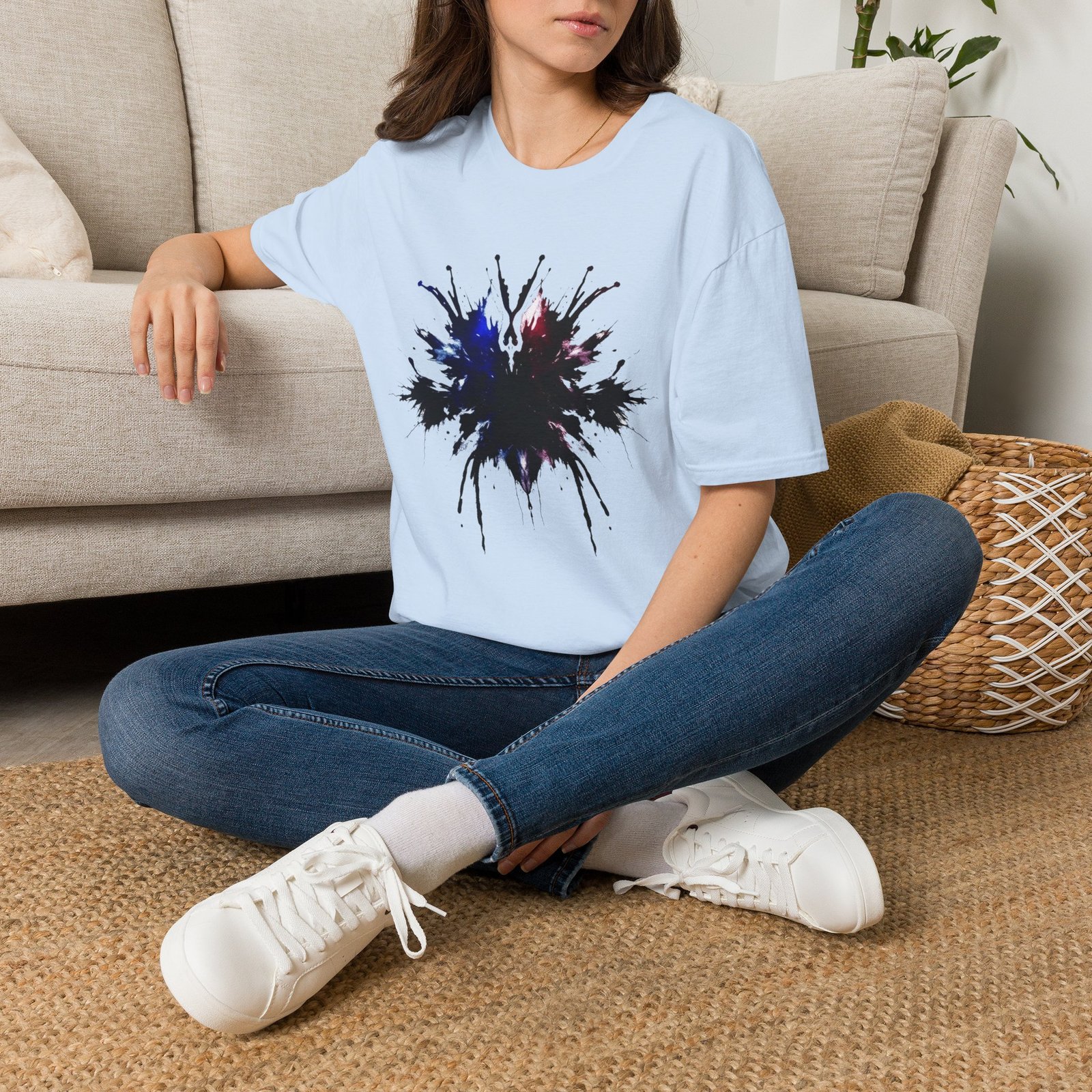 Inkblot Graphic T-Shirt — Abstract Rorschach Design (Black with Subtle Blue & Red) - Image 5