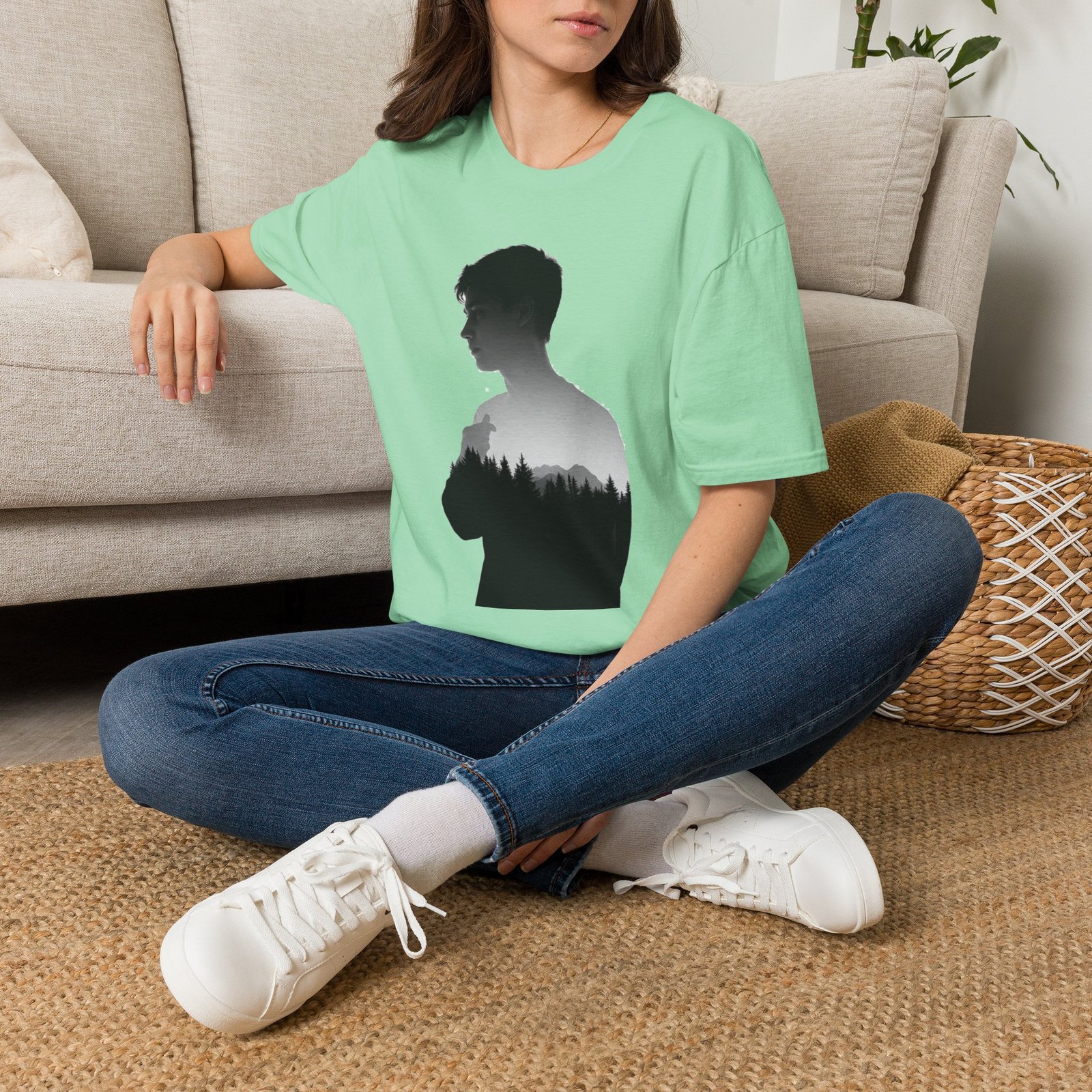 Silhouette Forest T-Shirt — Double Exposure Portrait Tee for Nature Lovers - Image 45