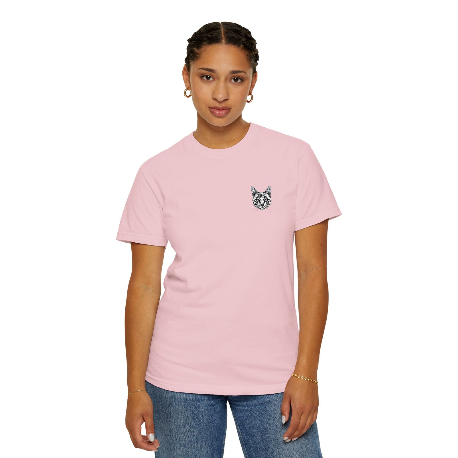 Minimal Cat Pocket T-Shirt — Cute White Graphic Tee - Image 65