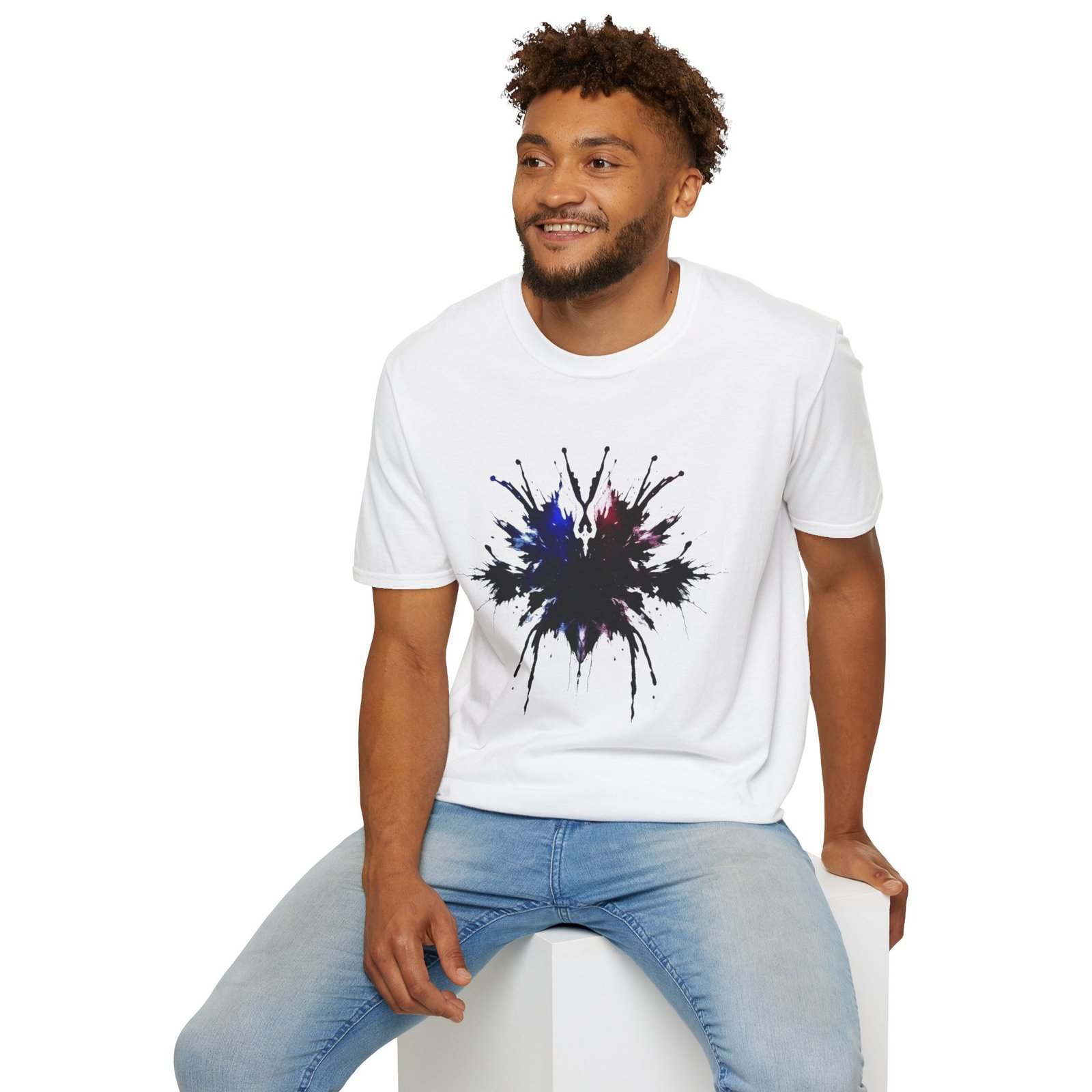 Inkblot Graphic T-Shirt — Abstract Rorschach Design (Black with Subtle Blue & Red) - Image 15