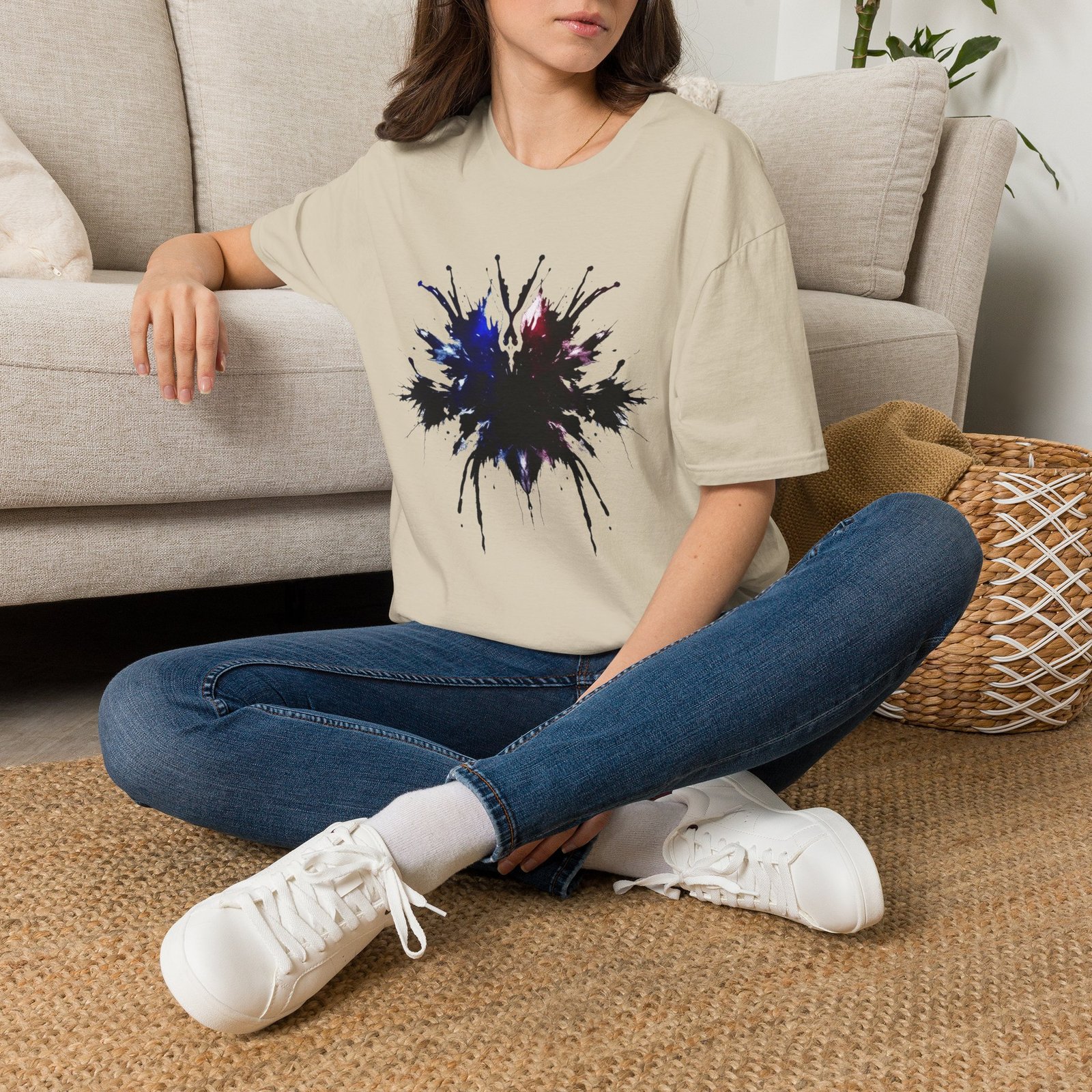 Inkblot Graphic T-Shirt — Abstract Rorschach Design (Black with Subtle Blue & Red) - Image 21