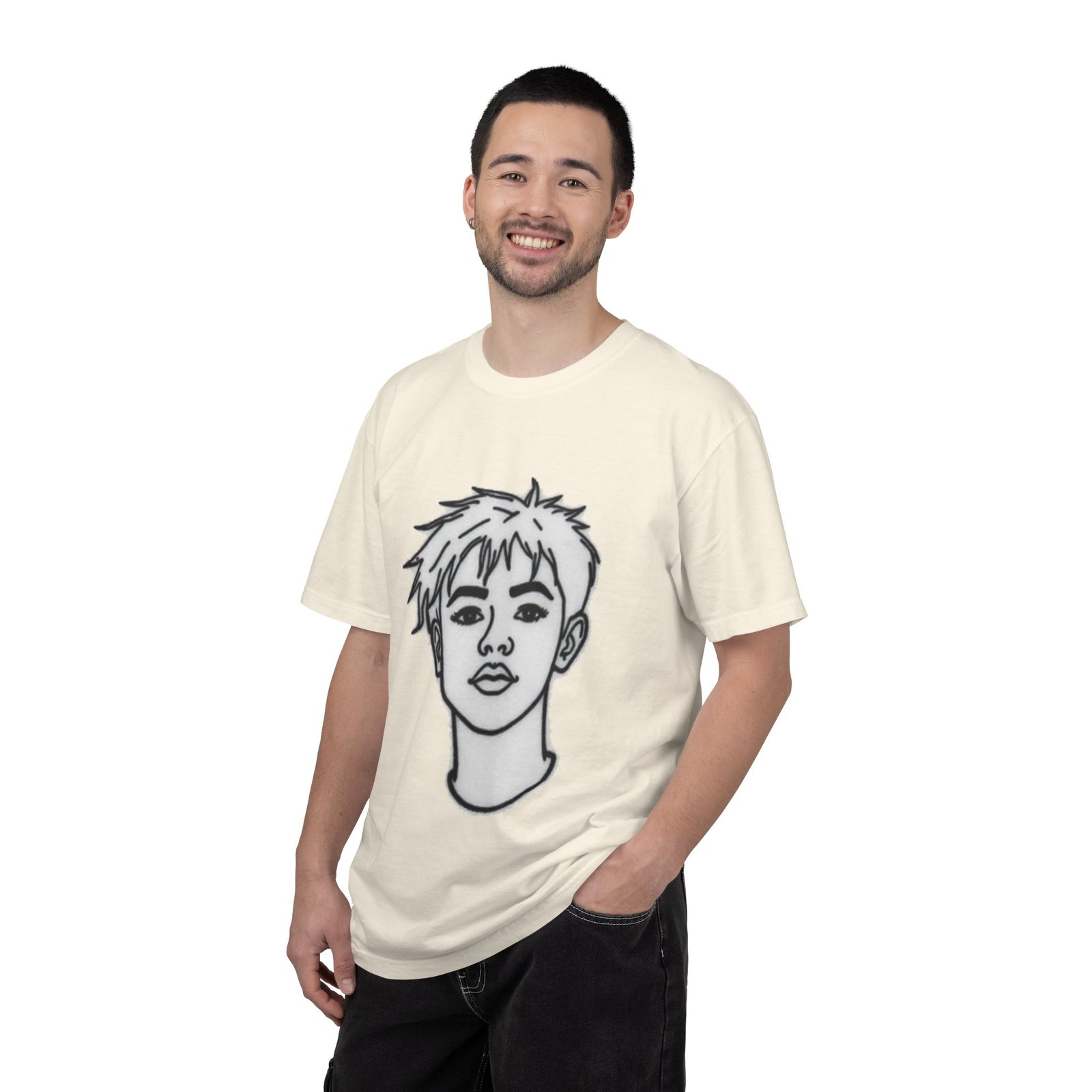 Minimal Line Art Face T-Shirt — Monochrome Portrait Tee - Image 11