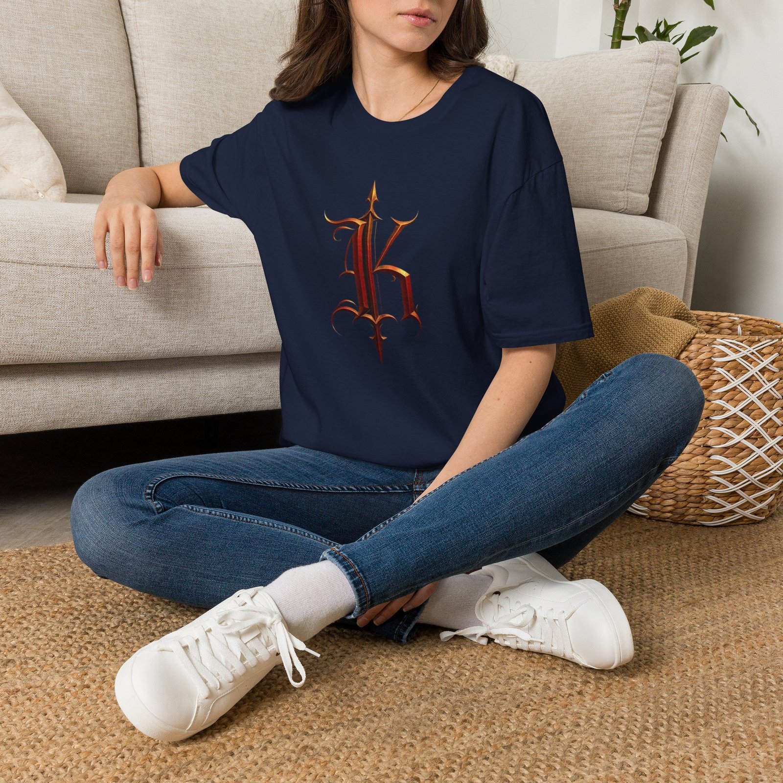 Gothic Letter K T-Shirt — Vintage Dark Monogram Tee - Image 5