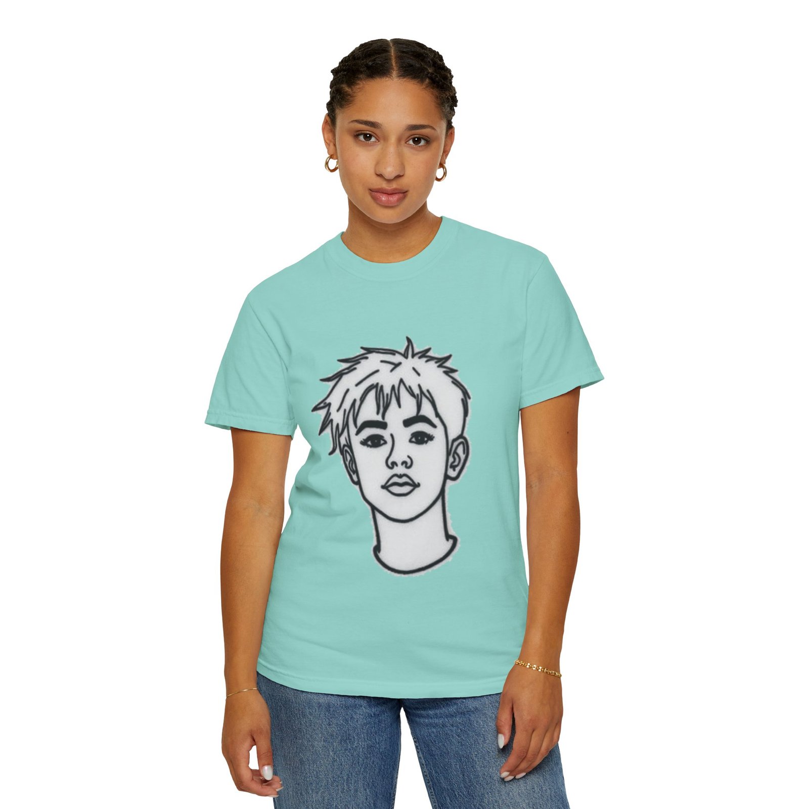 Minimal Line Art Face T-Shirt — Monochrome Portrait Tee - Image 40