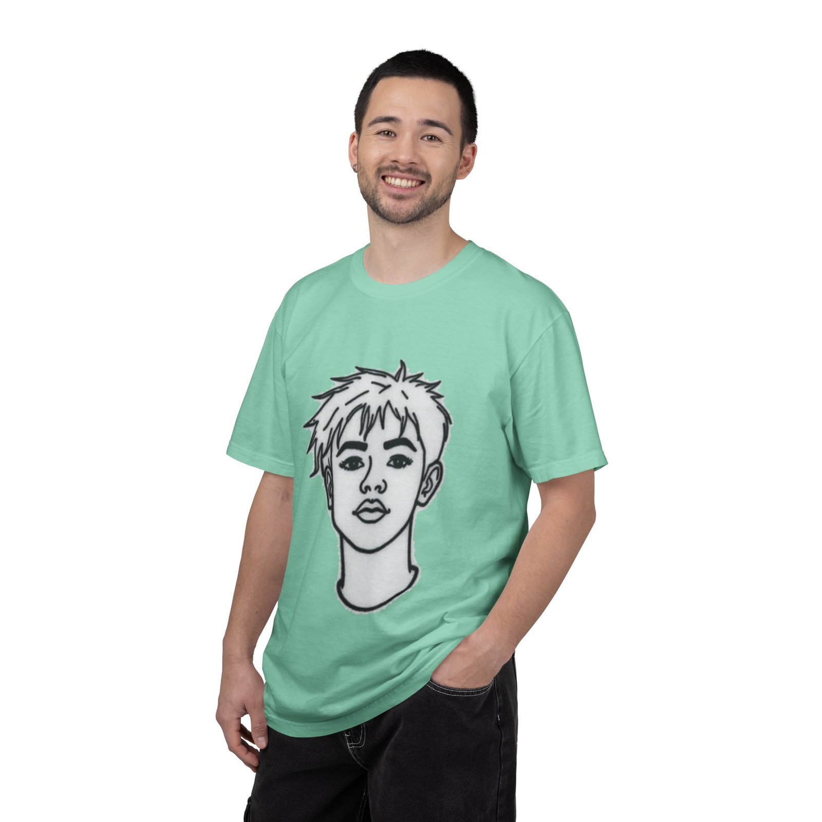 Minimal Line Art Face T-Shirt — Monochrome Portrait Tee - Image 35