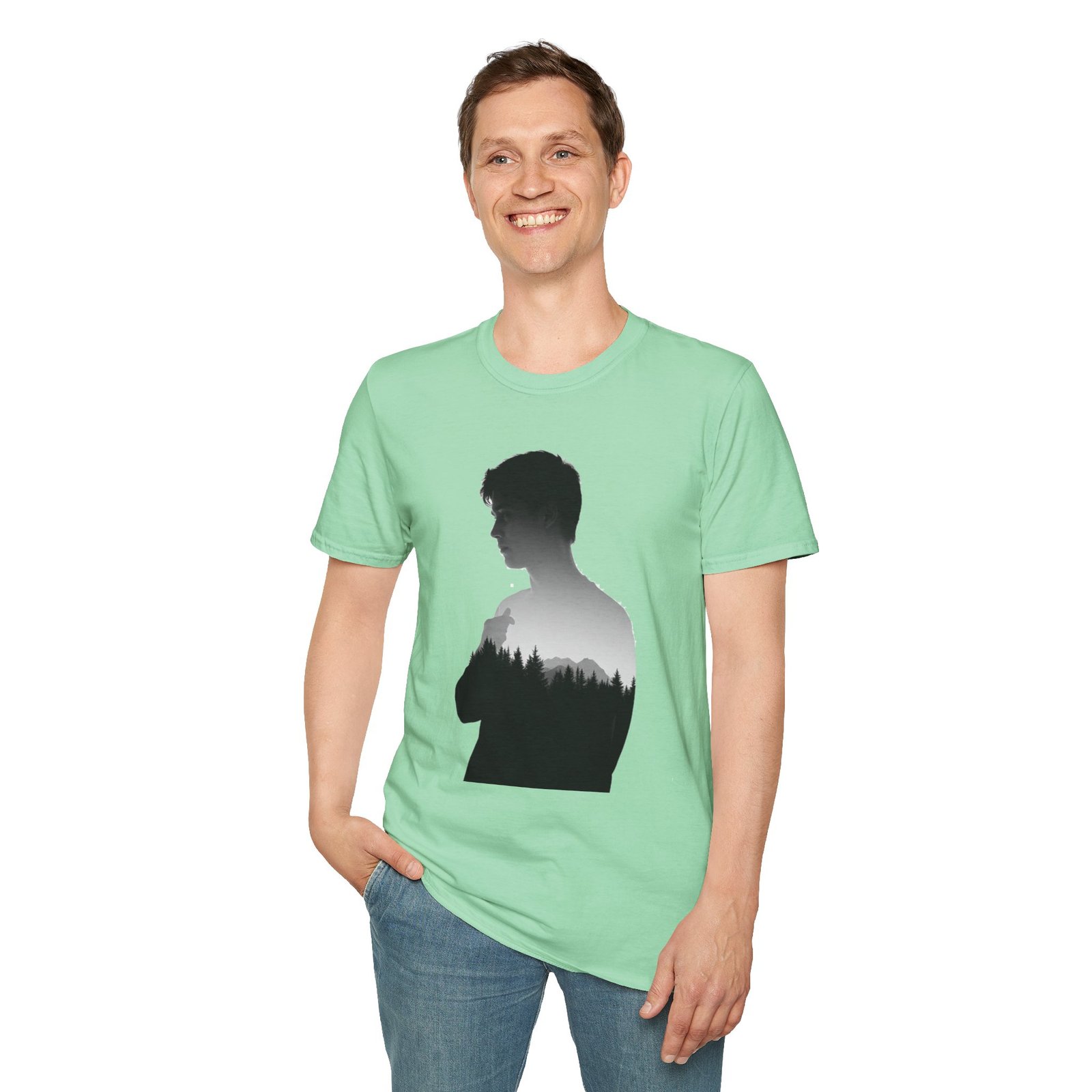 Silhouette Forest T-Shirt — Double Exposure Portrait Tee for Nature Lovers - Image 47