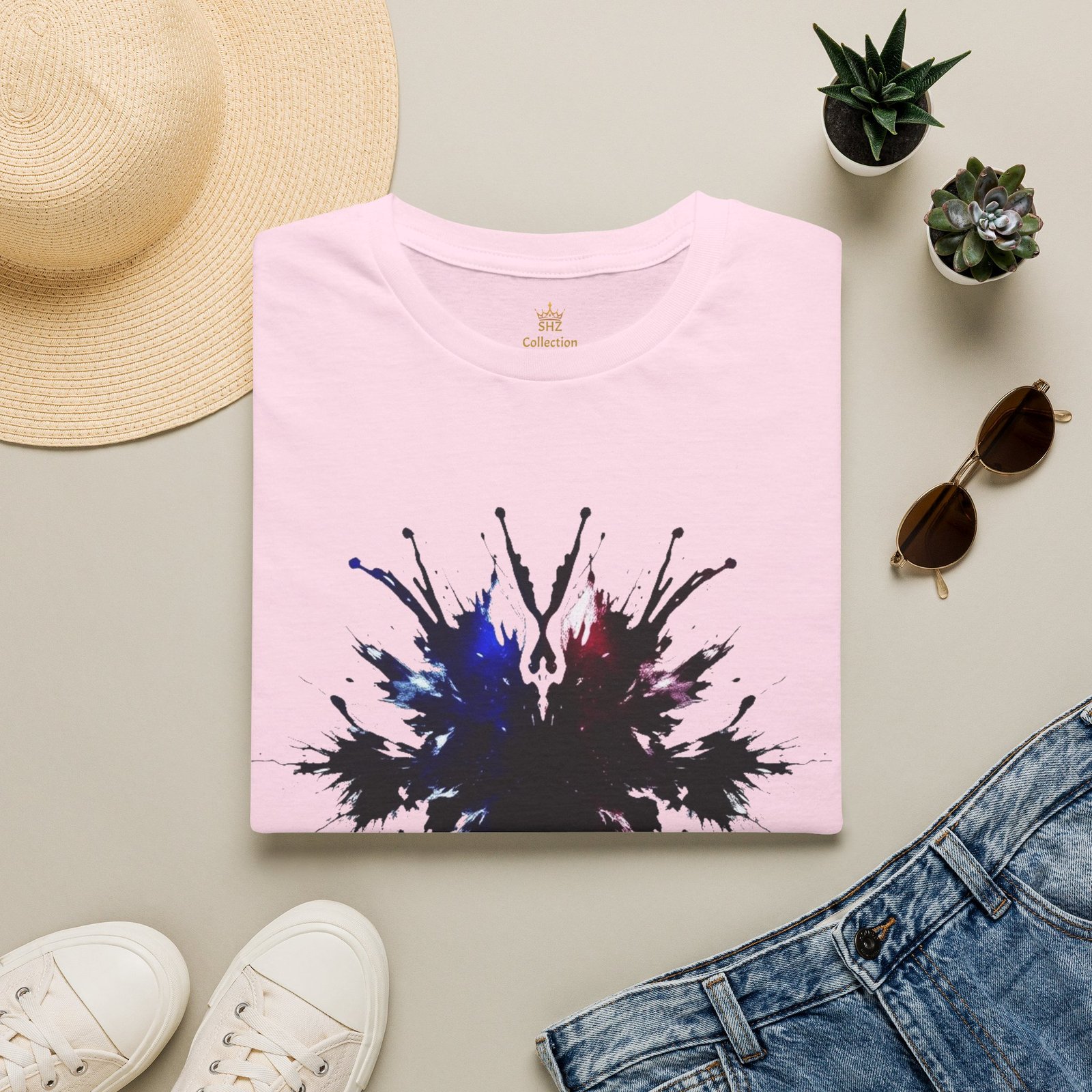 Inkblot Graphic T-Shirt — Abstract Rorschach Design (Black with Subtle Blue & Red) - Image 60