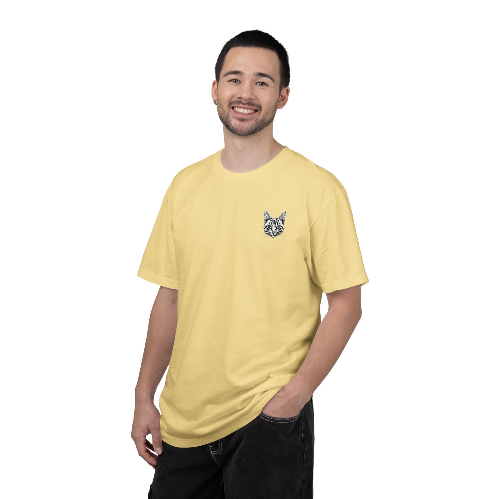 Minimal Cat Pocket T-Shirt — Cute White Graphic Tee - Image 22