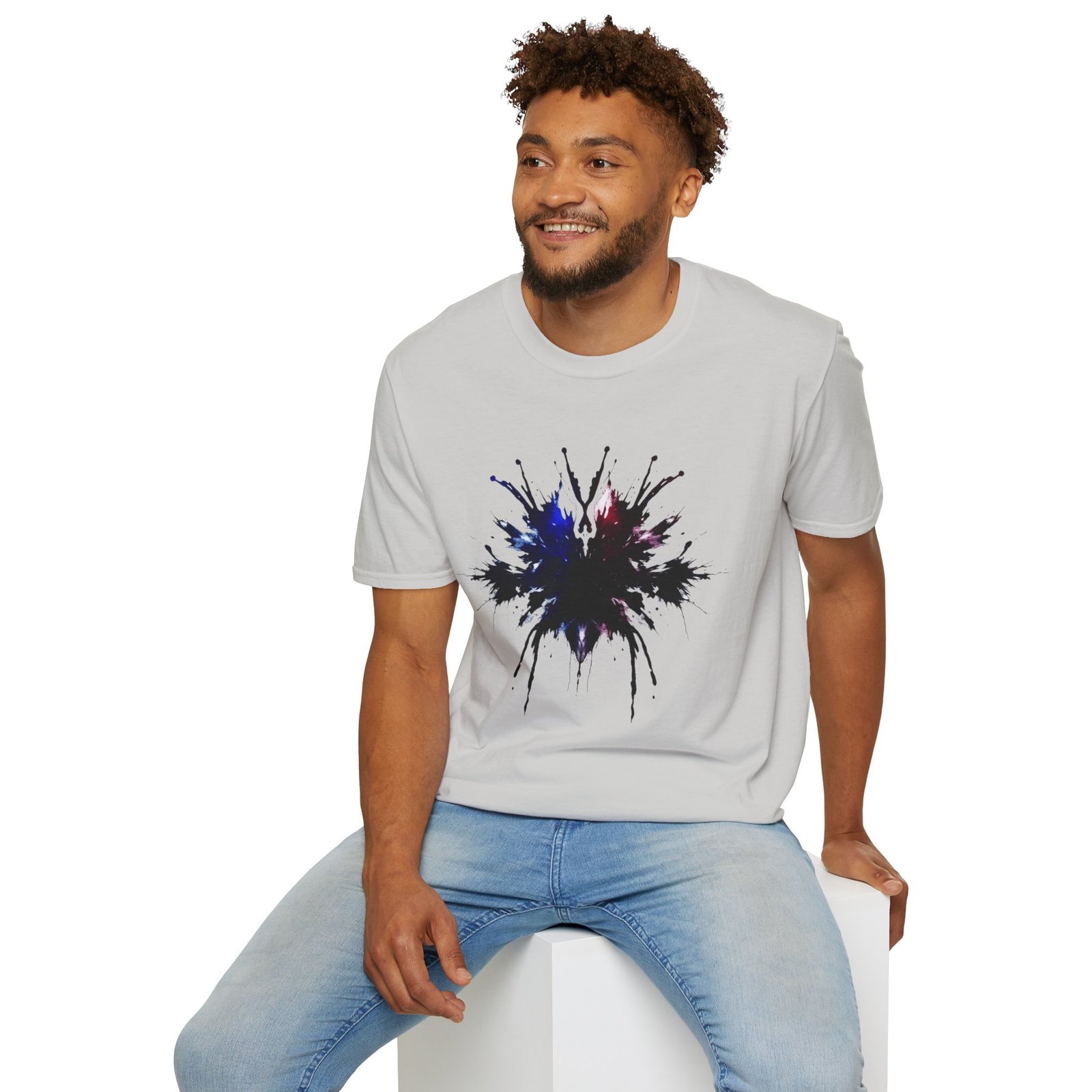 Inkblot Graphic T-Shirt — Abstract Rorschach Design (Black with Subtle Blue & Red) - Image 31