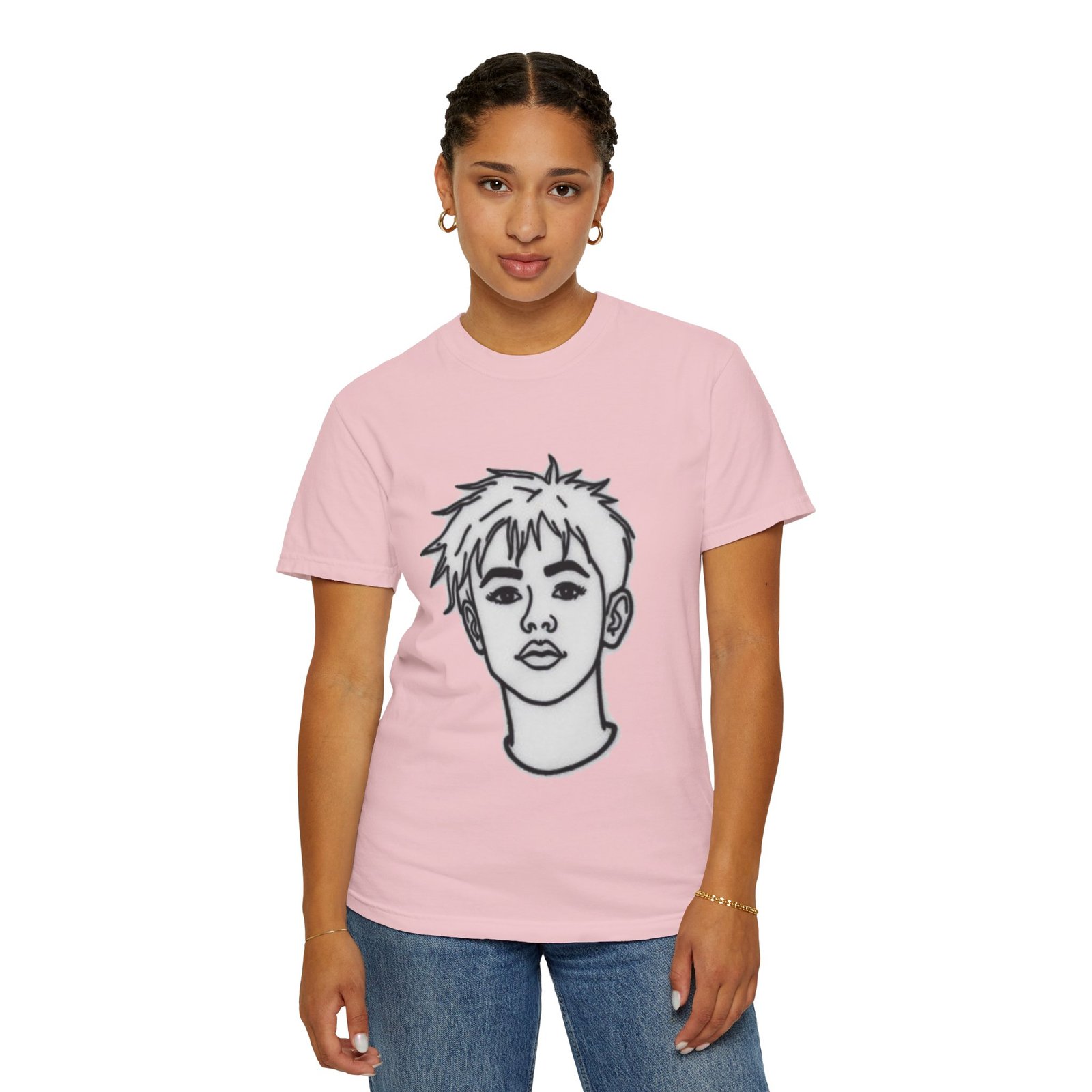 Minimal Line Art Face T-Shirt — Monochrome Portrait Tee - Image 76