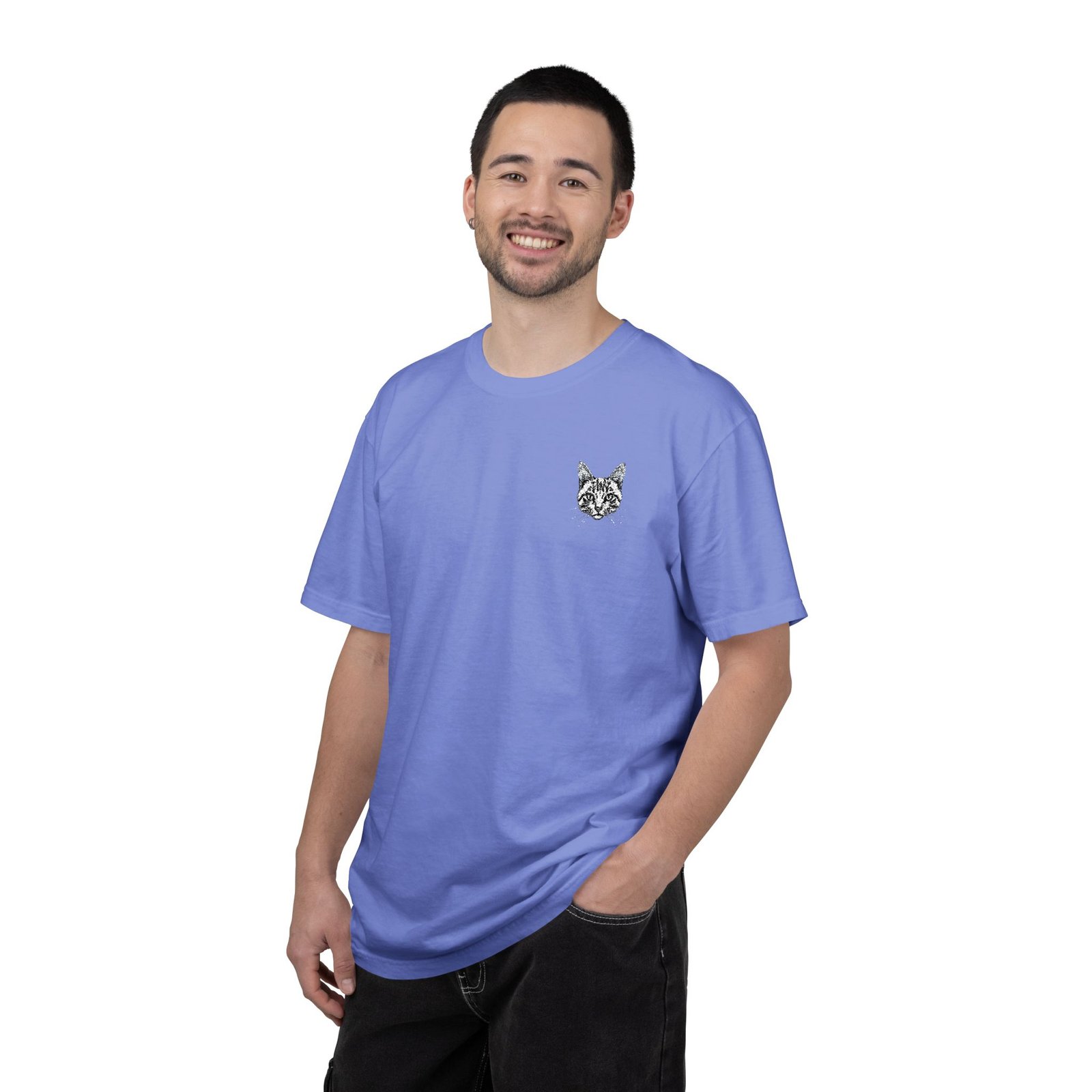 Minimal Cat Pocket T-Shirt — Cute White Graphic Tee - Image 52