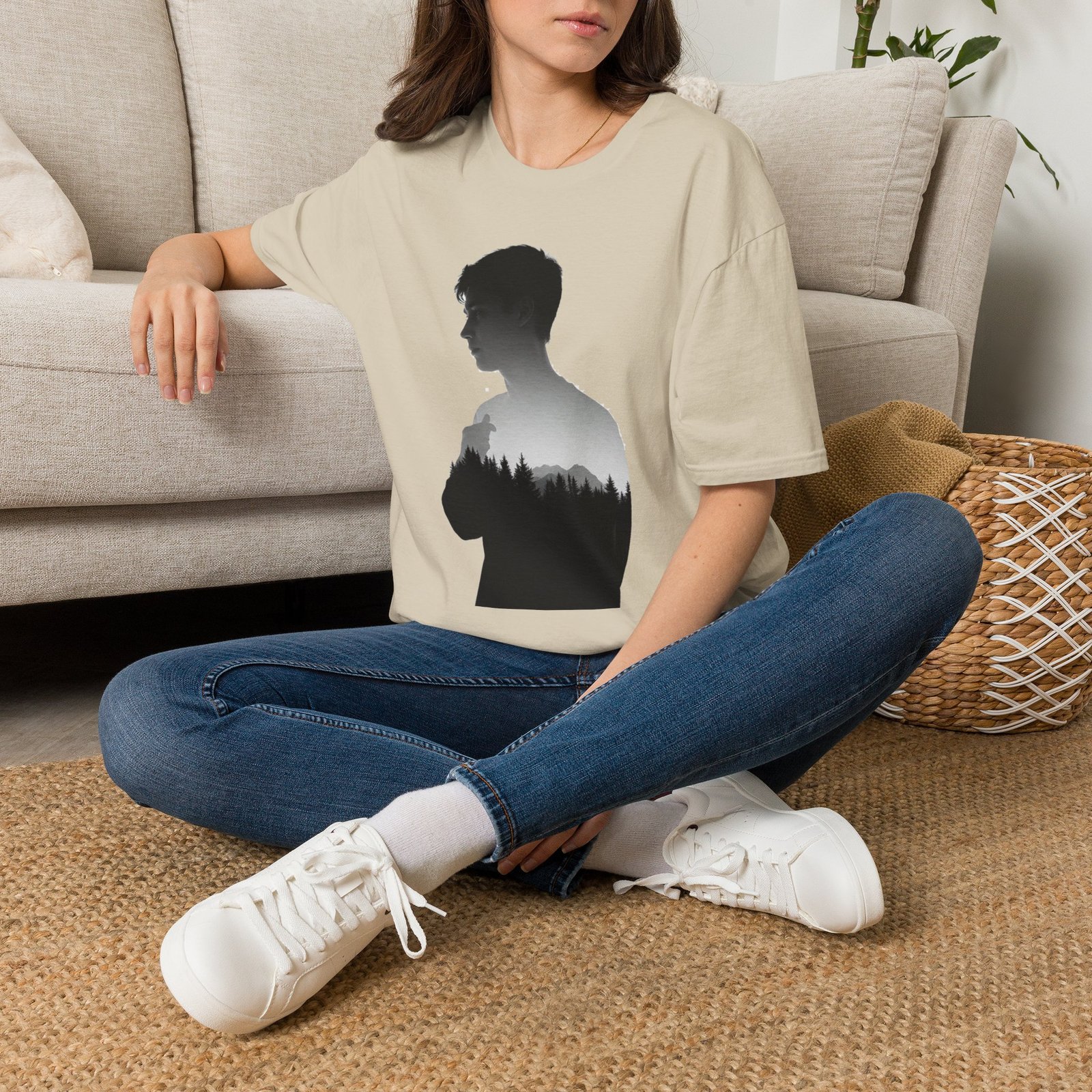 Silhouette Forest T-Shirt — Double Exposure Portrait Tee for Nature Lovers - Image 21