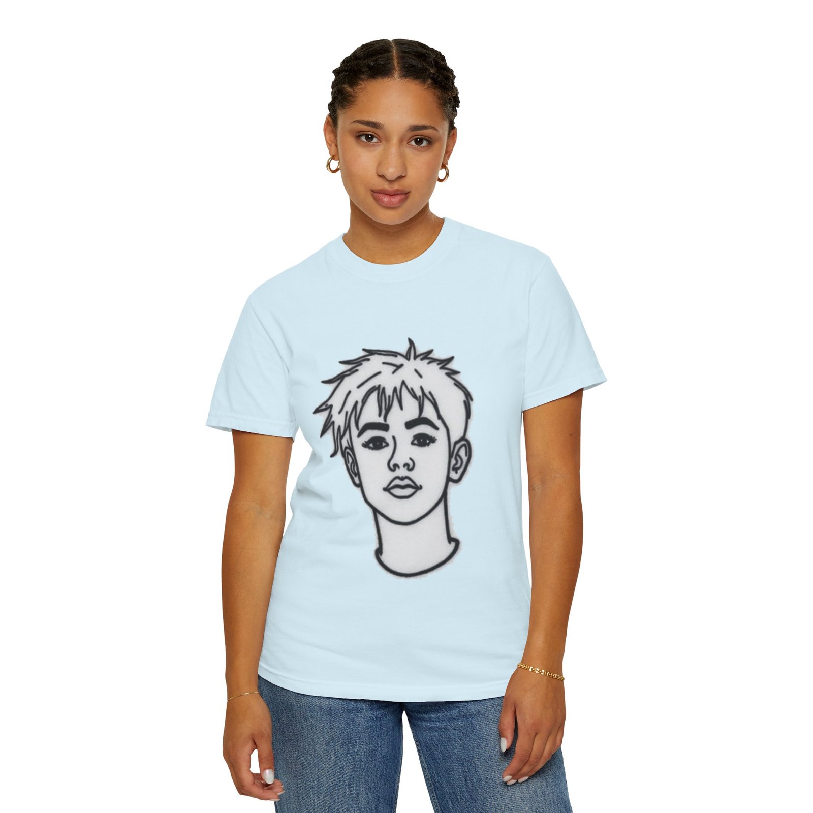 Minimal Line Art Face T-Shirt — Monochrome Portrait Tee - Image 46