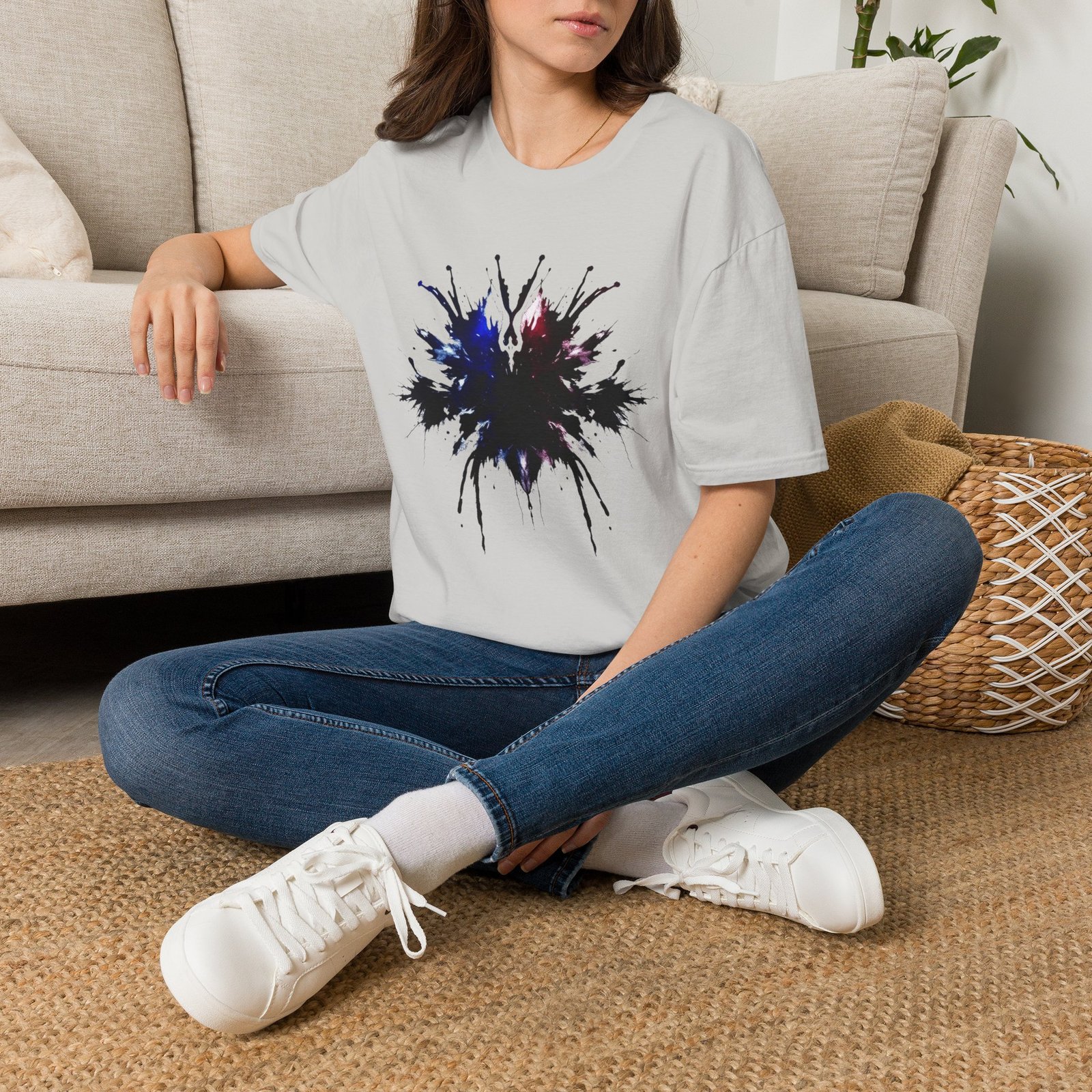 Inkblot Graphic T-Shirt — Abstract Rorschach Design (Black with Subtle Blue & Red) - Image 29