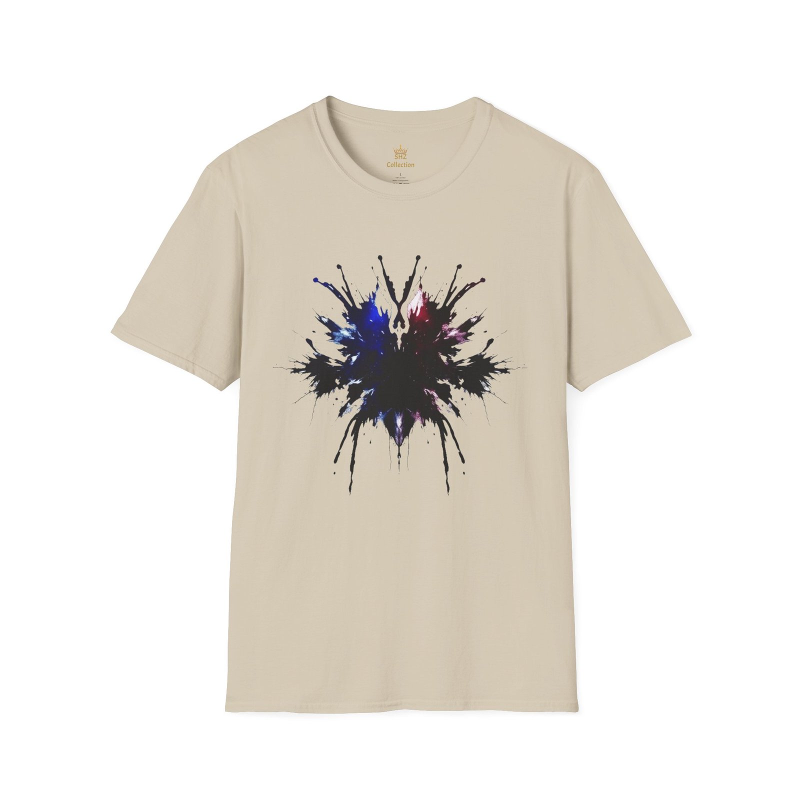 Inkblot Graphic T-Shirt — Abstract Rorschach Design (Black with Subtle Blue & Red) - Image 17