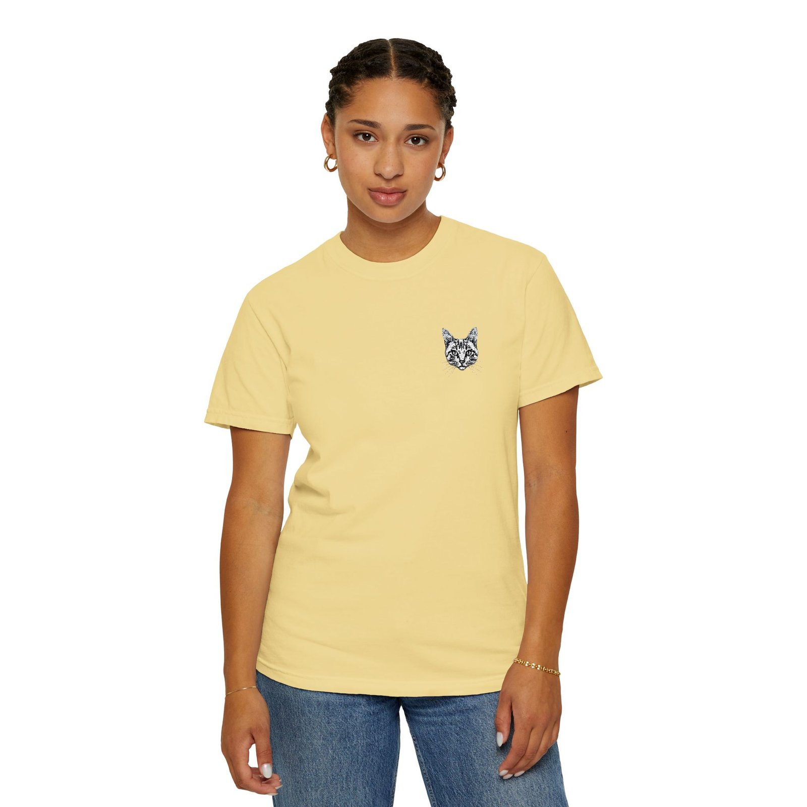 Minimal Cat Pocket T-Shirt — Cute White Graphic Tee - Image 23