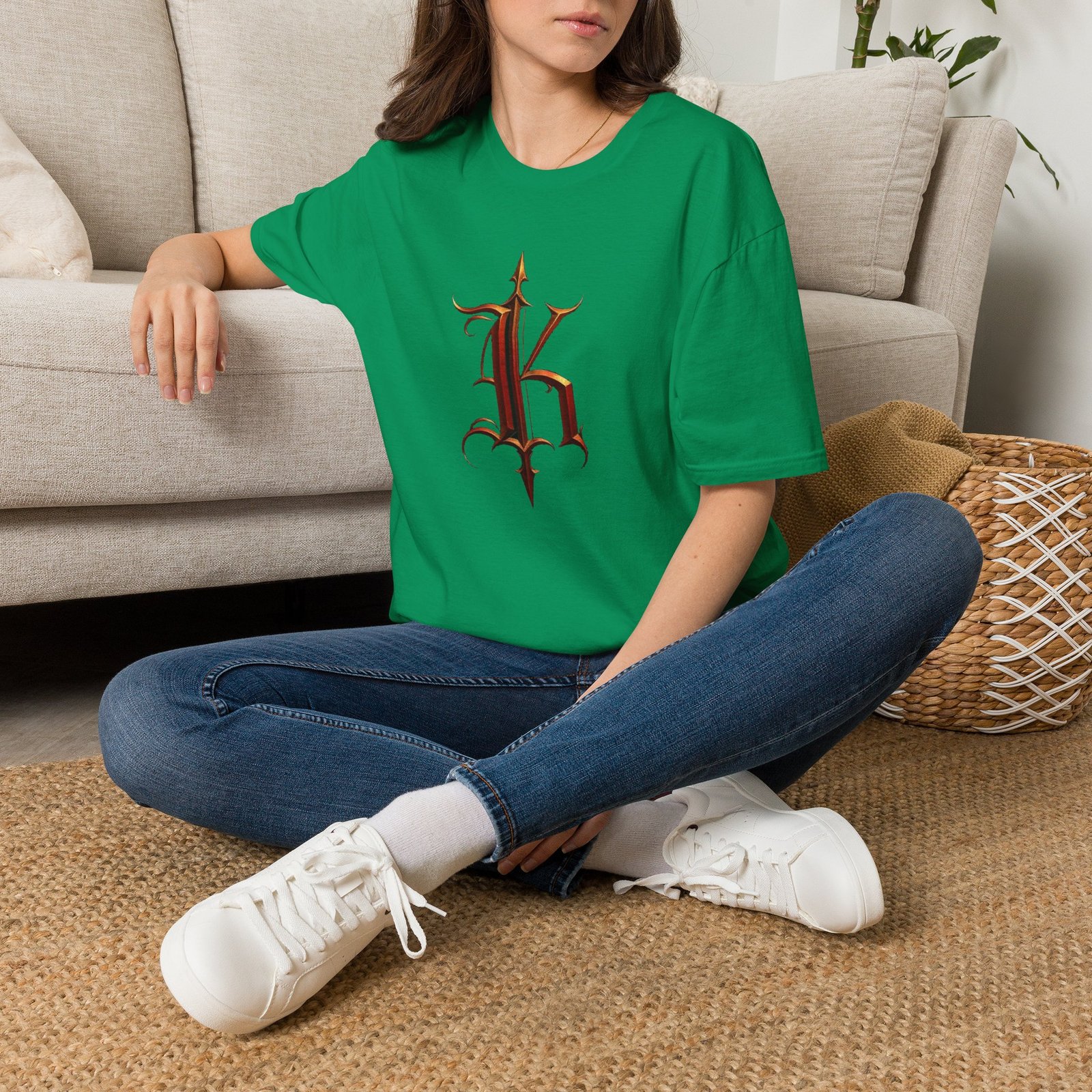 Gothic Letter K T-Shirt — Vintage Dark Monogram Tee - Image 45